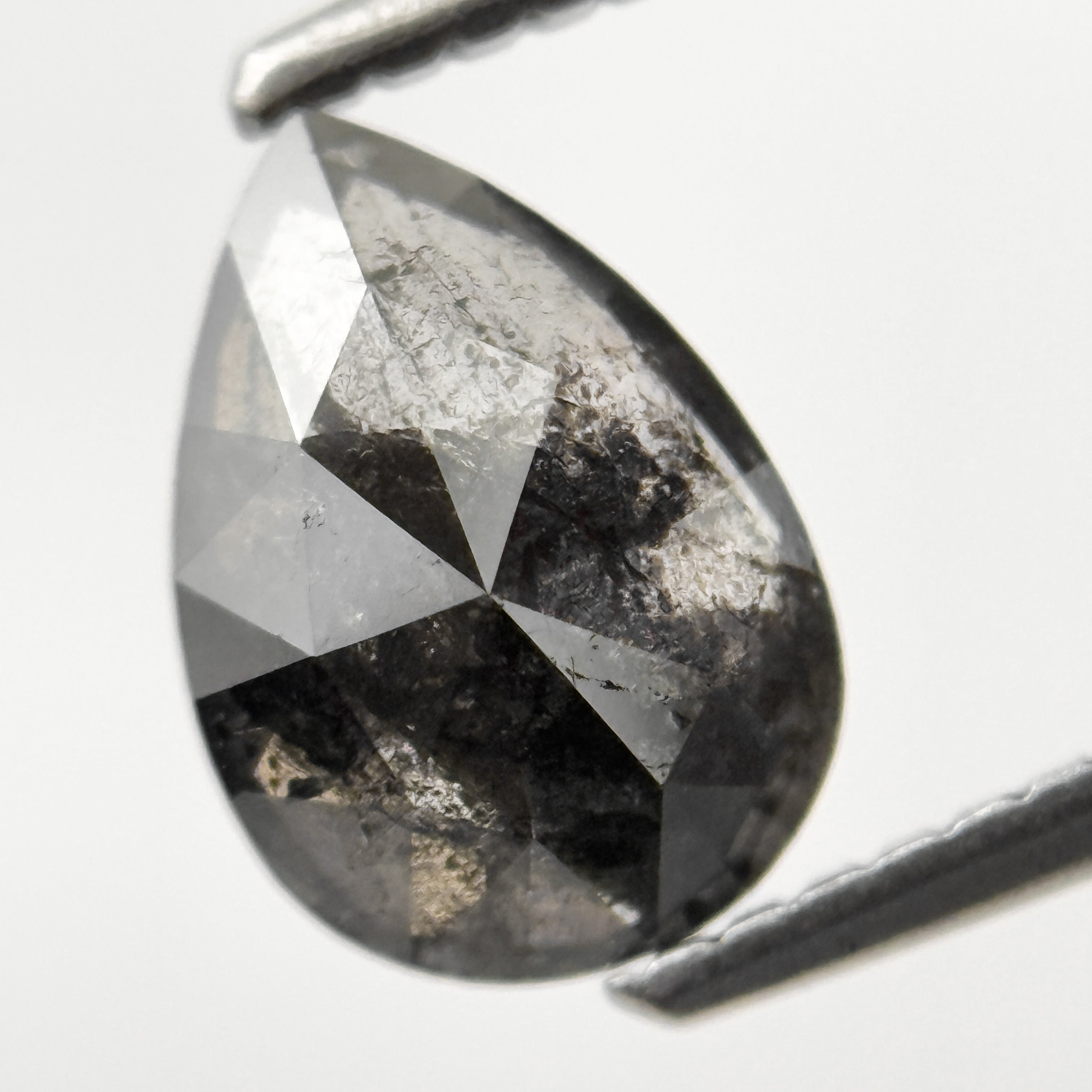 1.26 Ct Pear Rose Cut Grey Natural Salt and Pepper Diamond