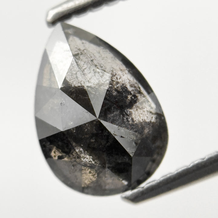 1.26 Ct Pear Rose Cut Grey Natural Salt and Pepper Diamond