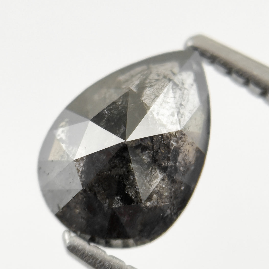 1.26 Ct Pear Rose Cut Grey Natural Salt and Pepper Diamond