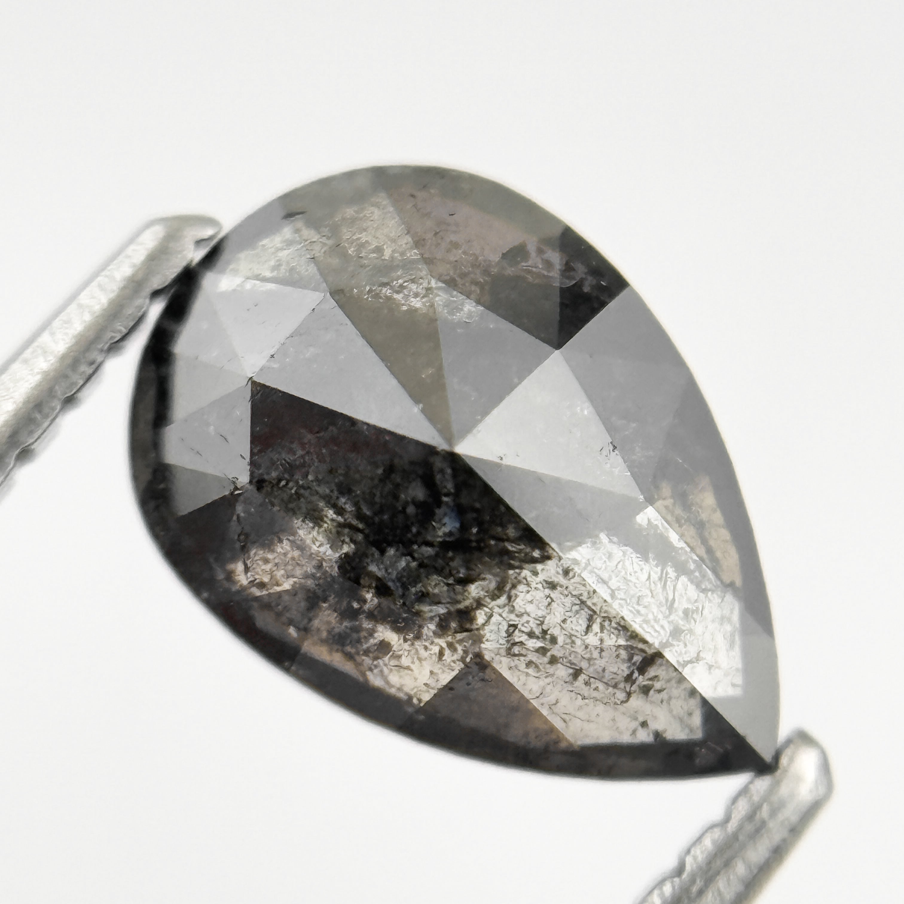 1.26 Ct Pear Rose Cut Grey Natural Salt and Pepper Diamond