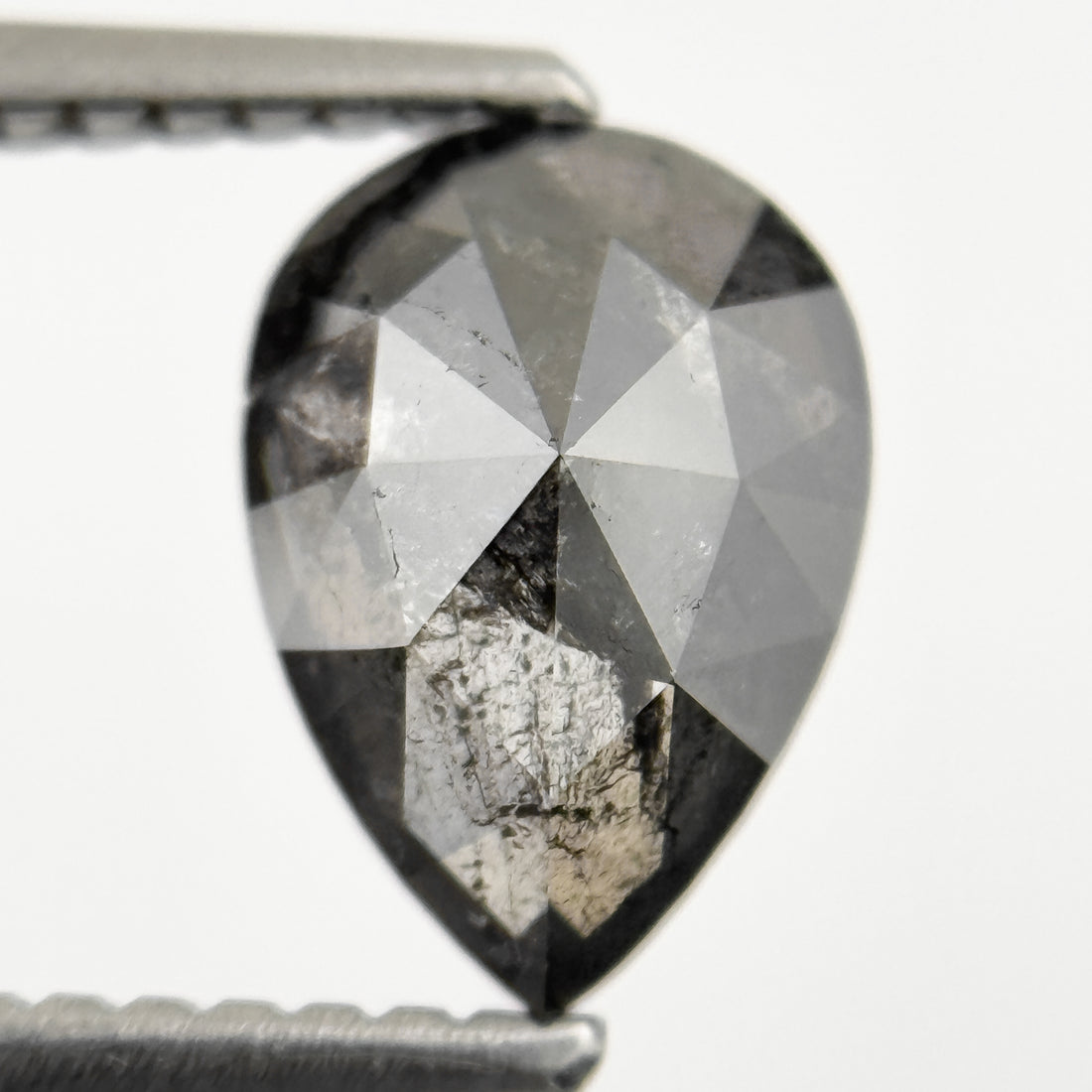 1.26 Ct Pear Rose Cut Grey Natural Salt and Pepper Diamond