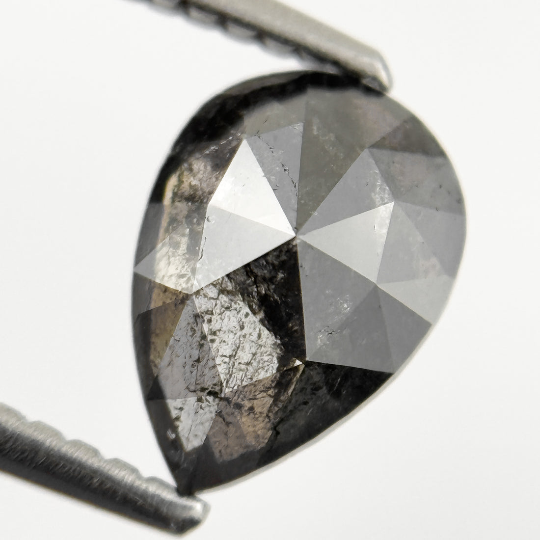 1.26 Ct Pear Rose Cut Grey Natural Salt and Pepper Diamond