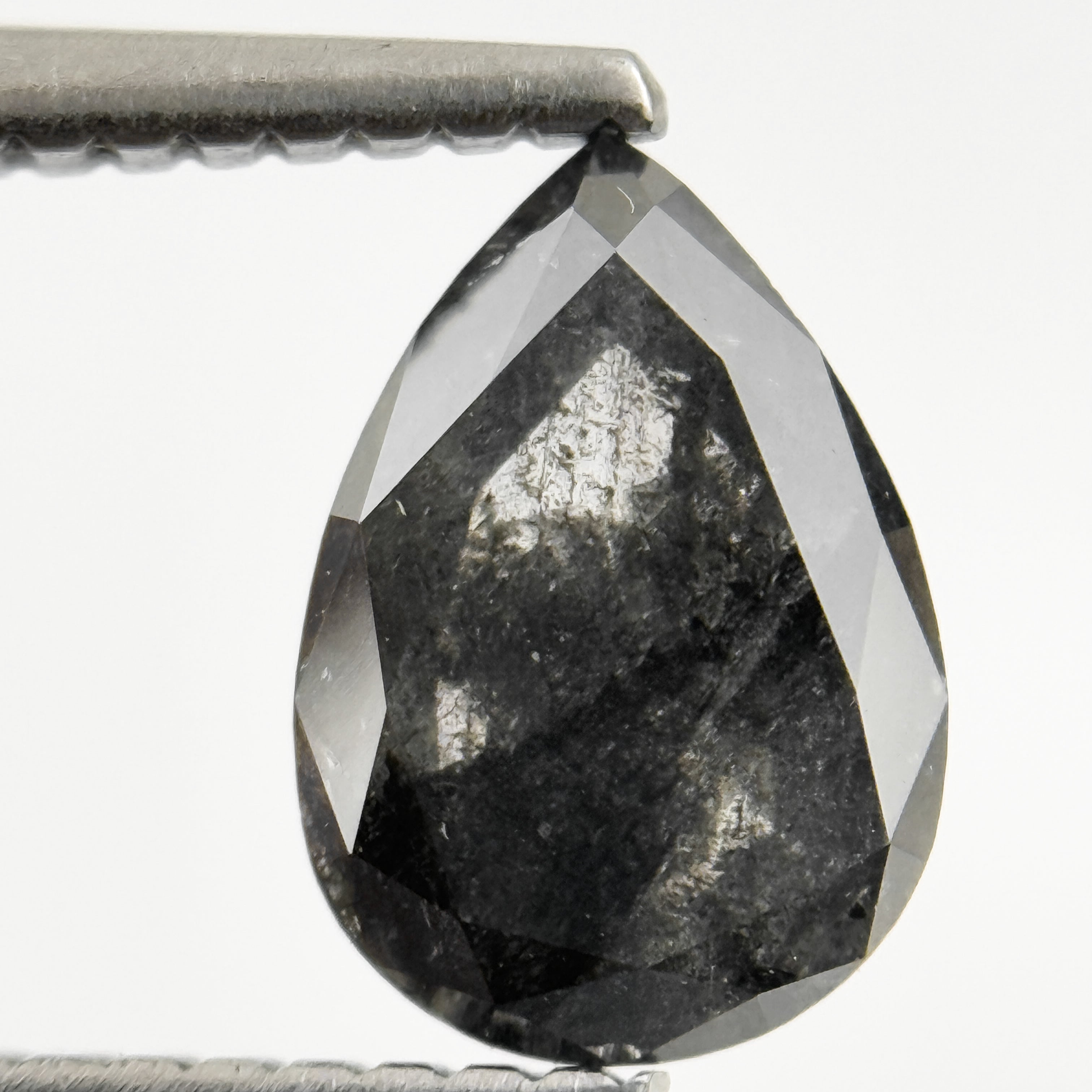 1.26 Ct Pear Rose Cut Grey Natural Salt and Pepper Diamond