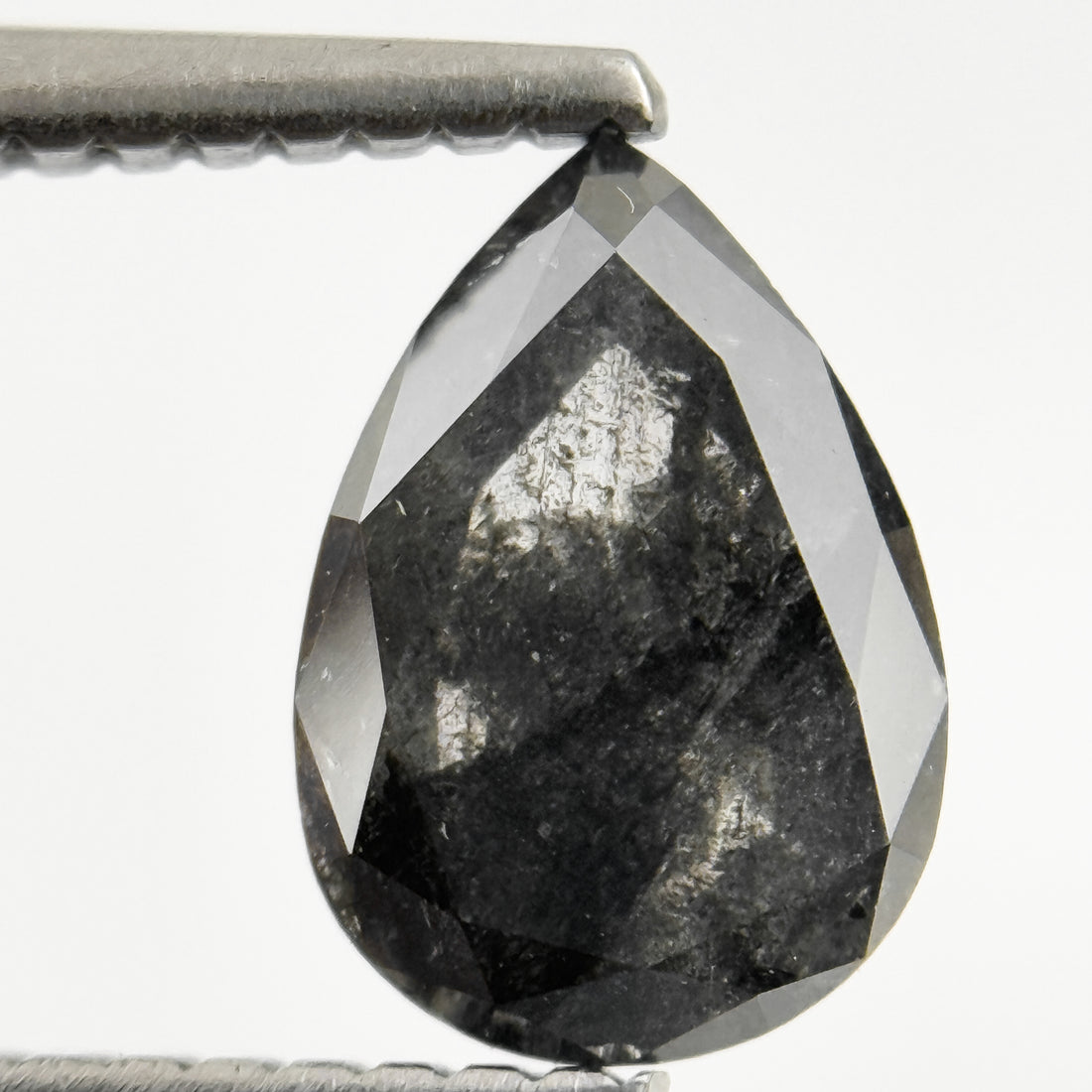 1.26 Ct Pear Rose Cut Grey Natural Salt and Pepper Diamond