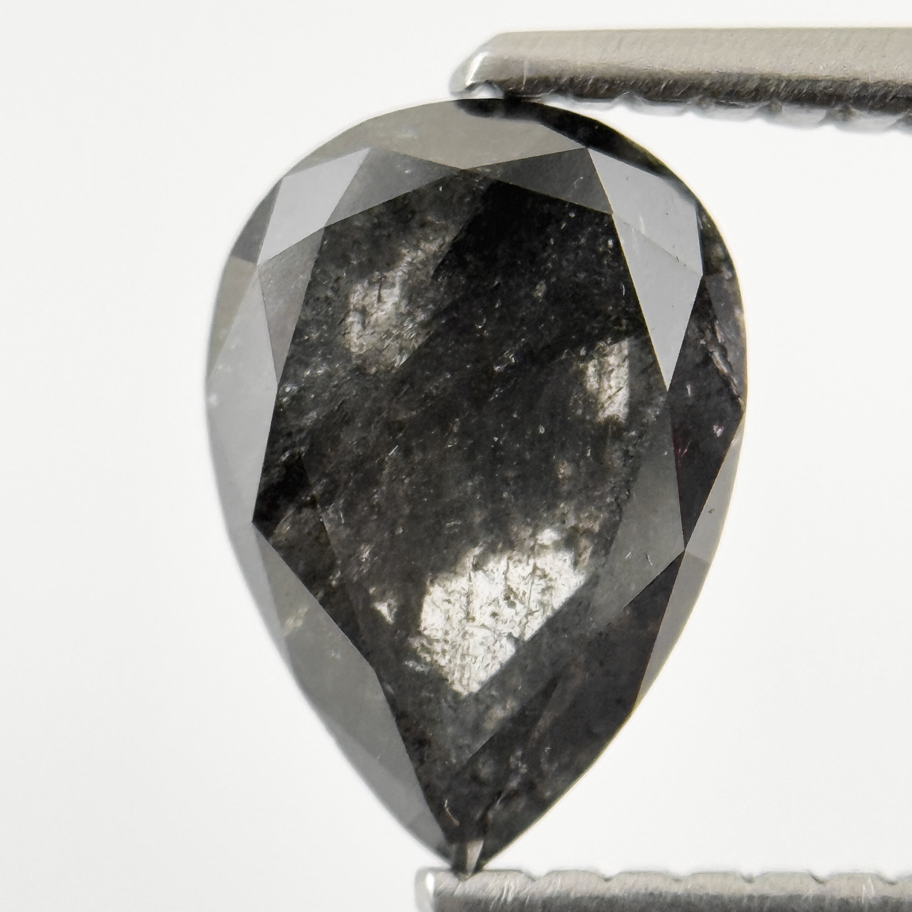 1.26 Ct Pear Rose Cut Grey Natural Salt and Pepper Diamond