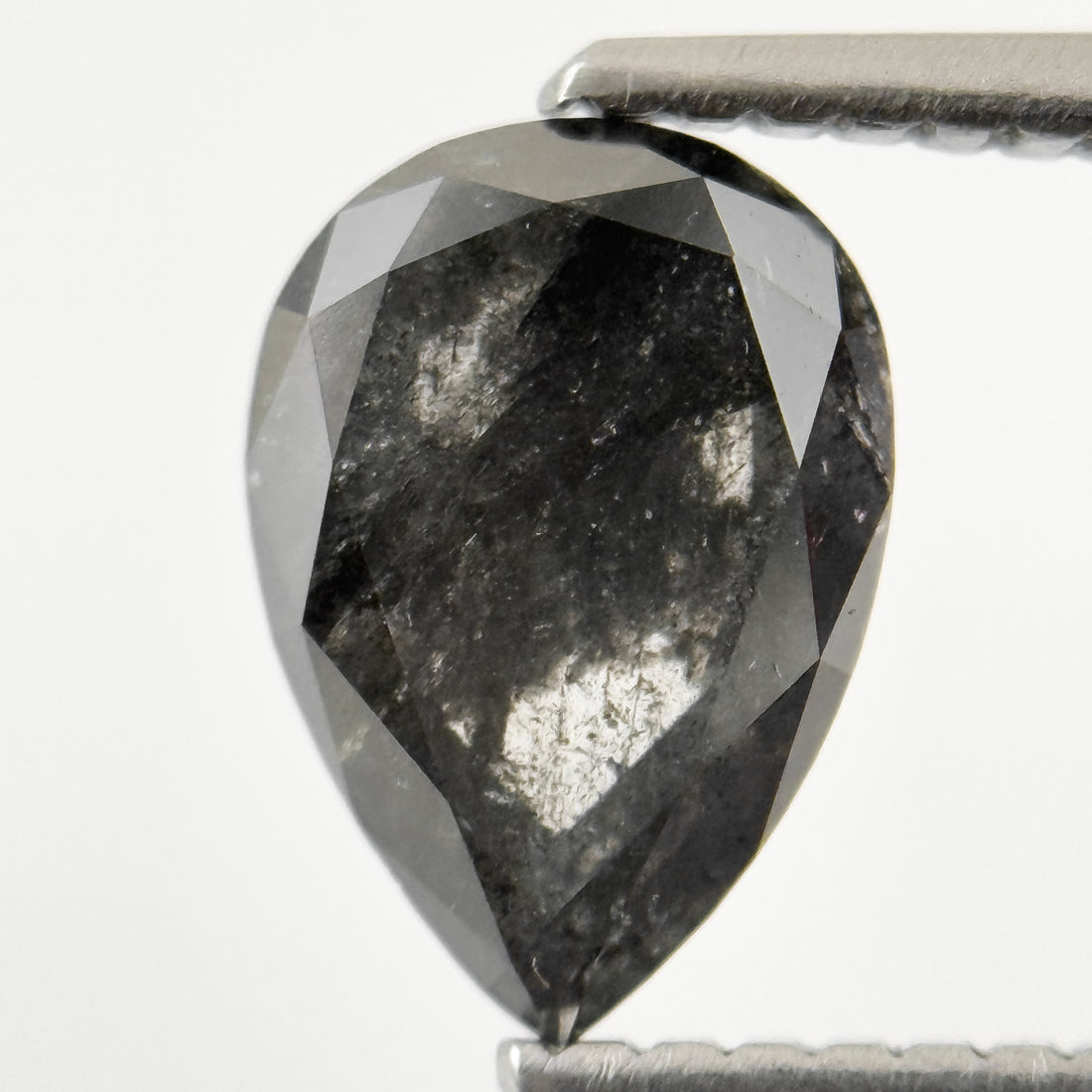 1.26 Ct Pear Rose Cut Grey Natural Salt and Pepper Diamond