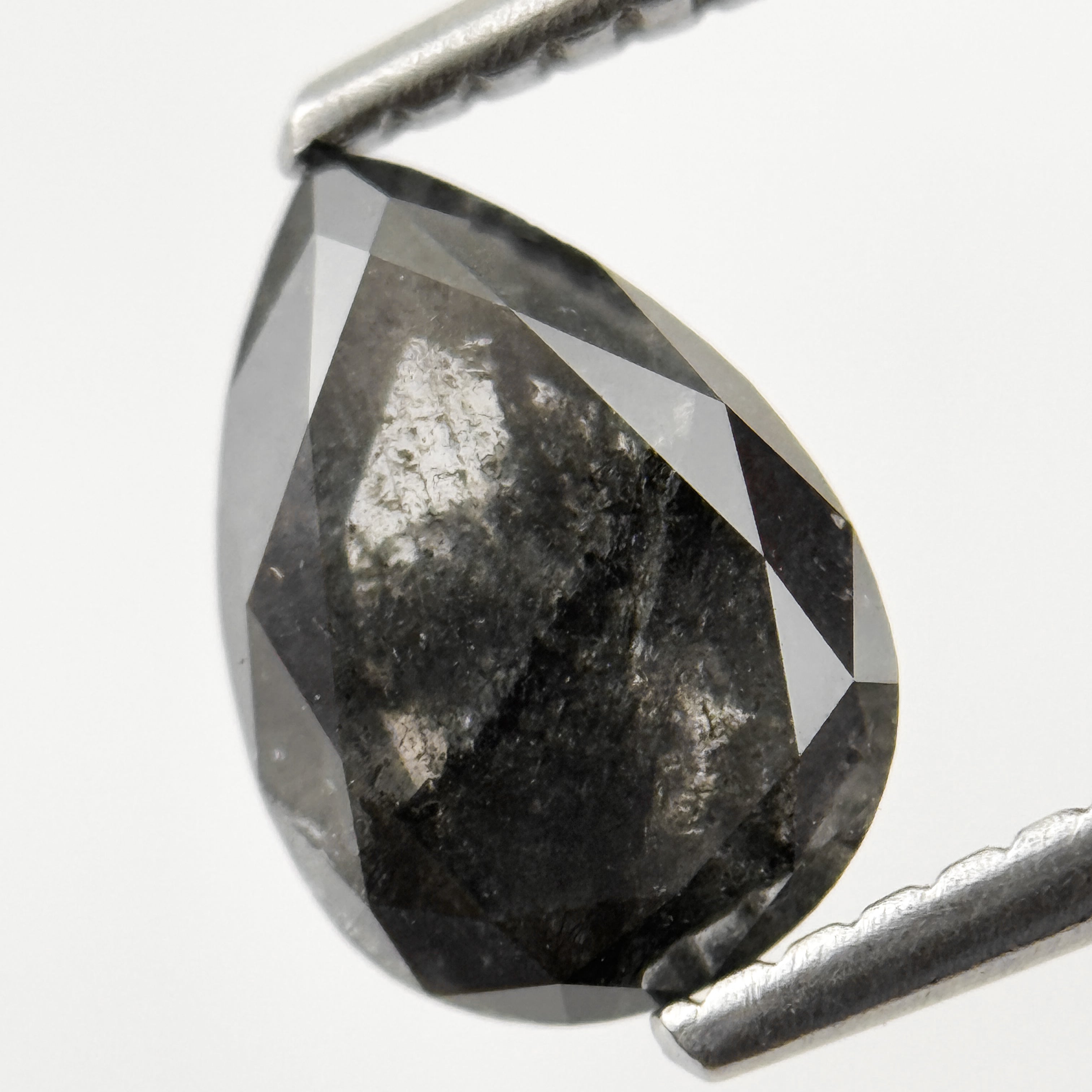 1.26 Ct Pear Rose Cut Grey Natural Salt and Pepper Diamond