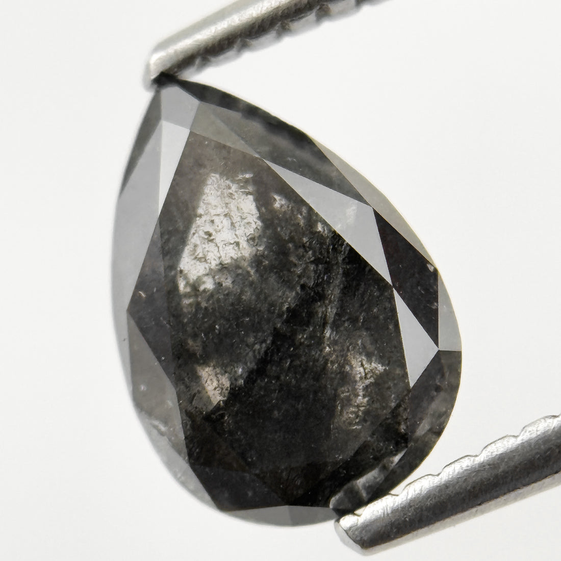 1.26 Ct Pear Rose Cut Grey Natural Salt and Pepper Diamond