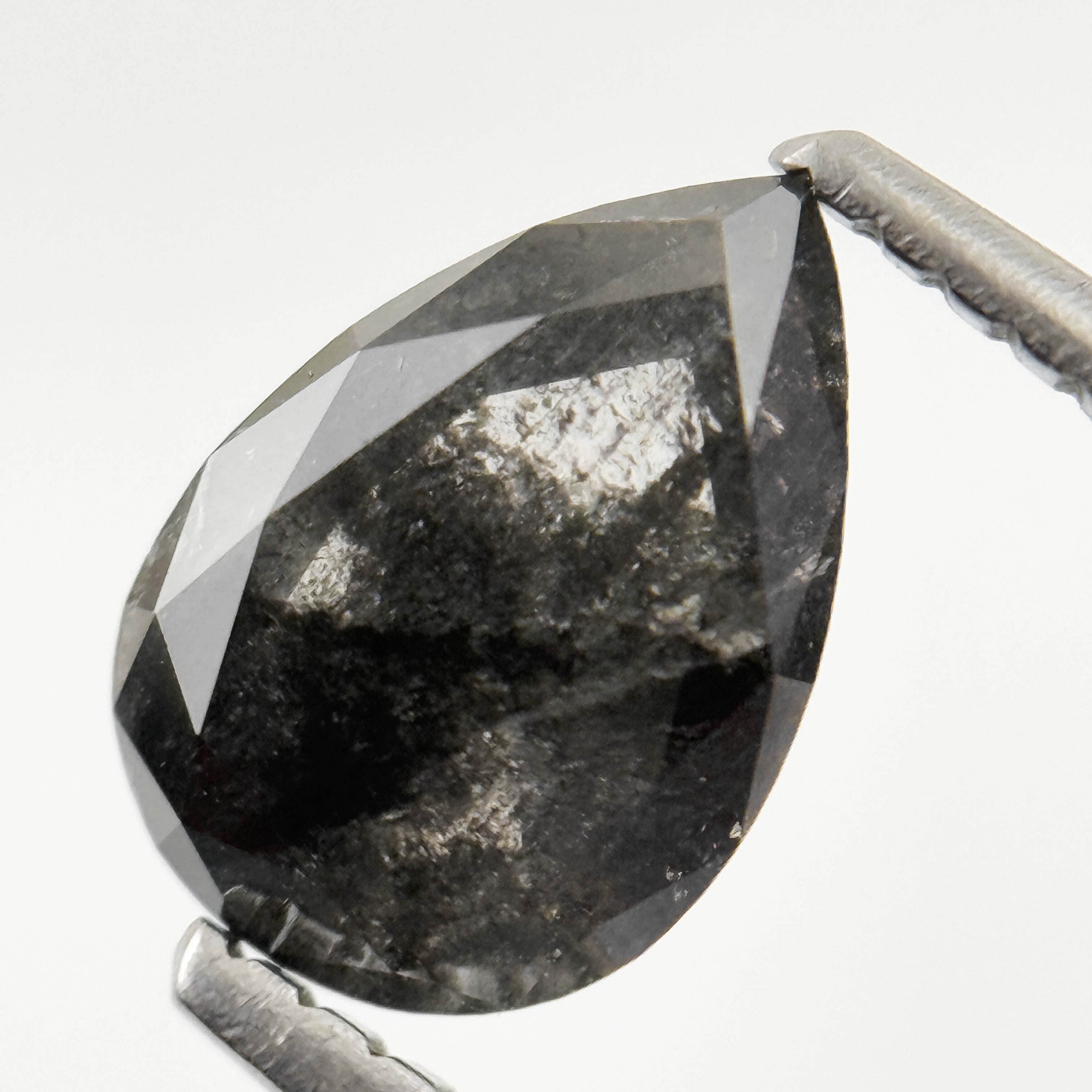 1.26 Ct Pear Rose Cut Grey Natural Salt and Pepper Diamond