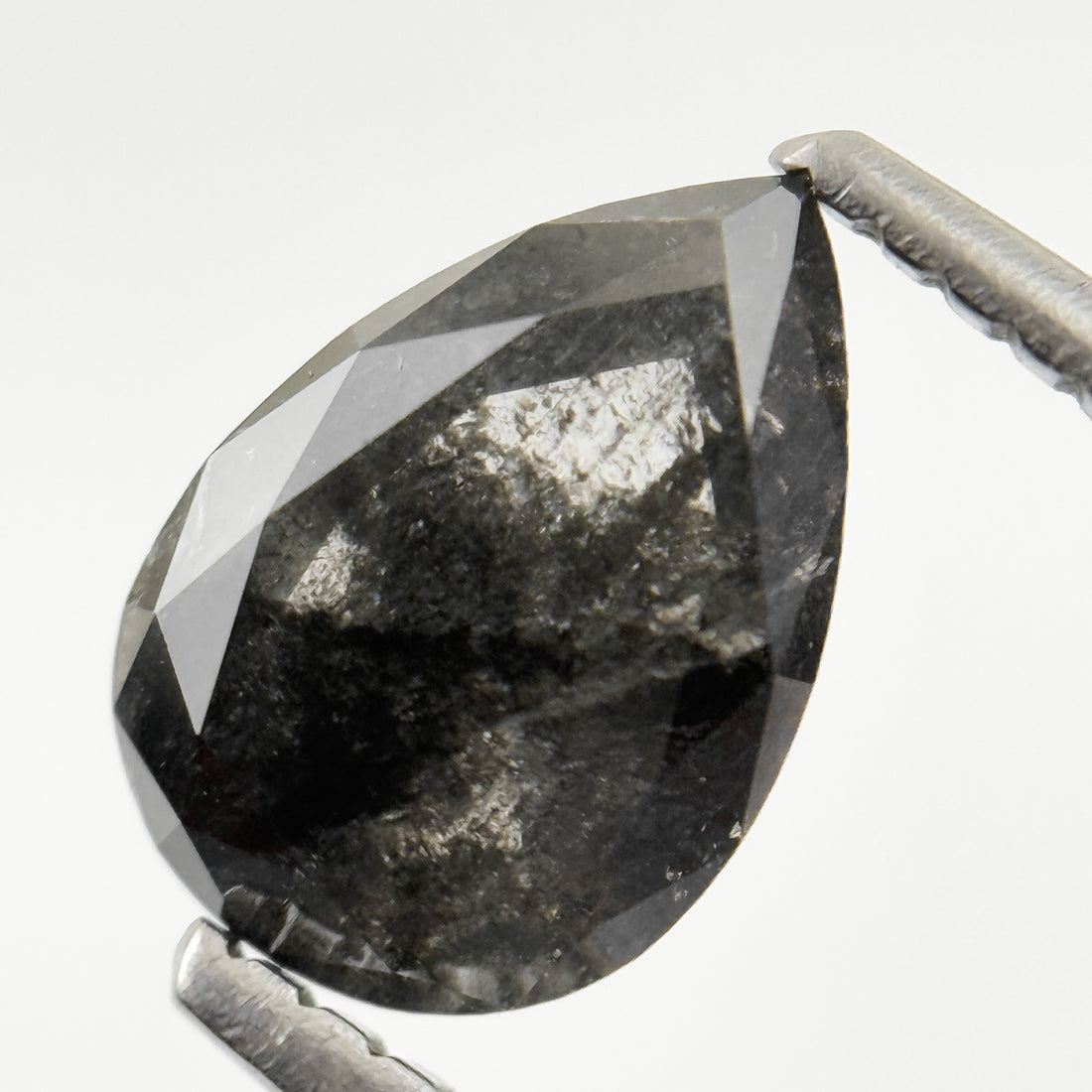1.26 Ct Pear Rose Cut Grey Natural Salt and Pepper Diamond