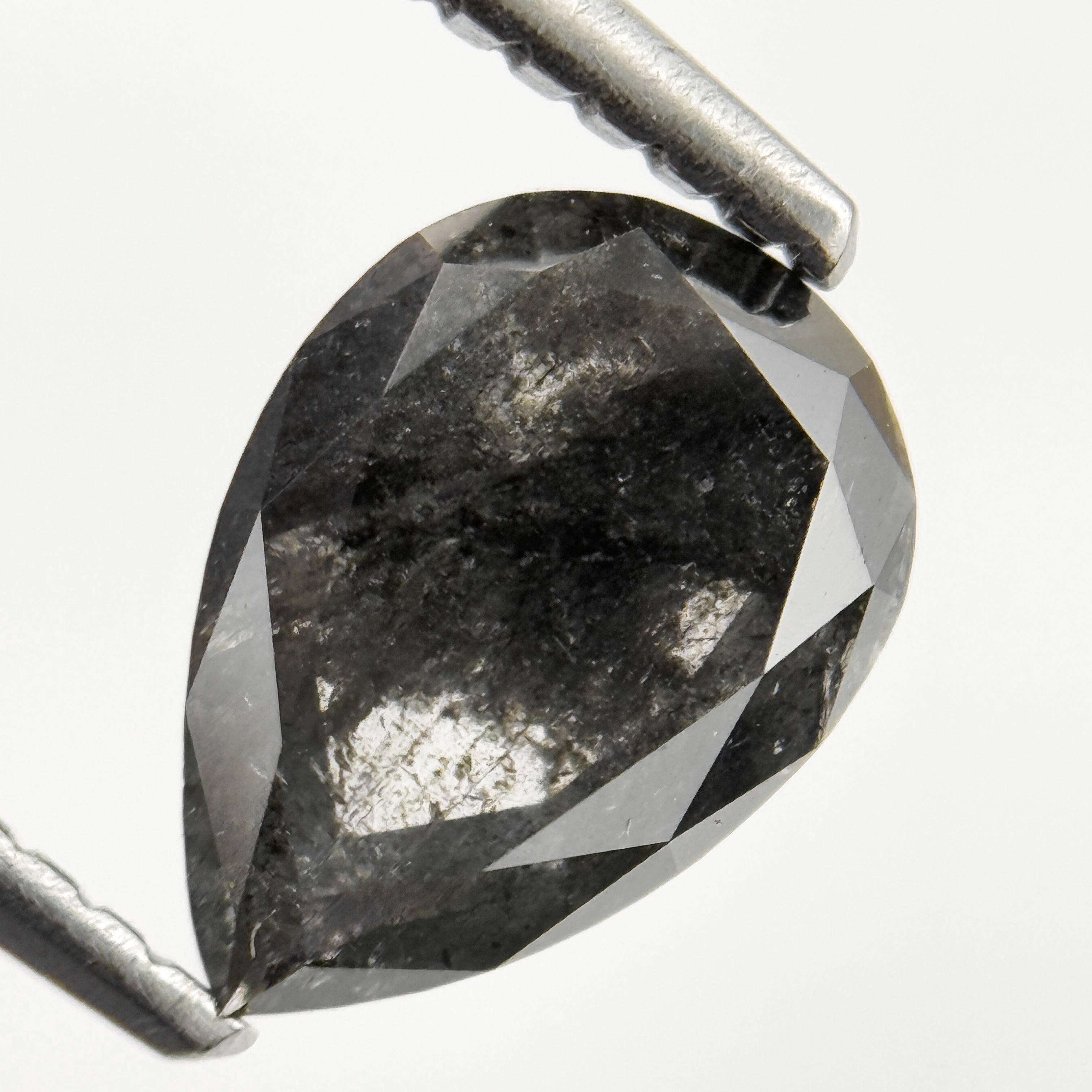 1.26 Ct Pear Rose Cut Grey Natural Salt and Pepper Diamond