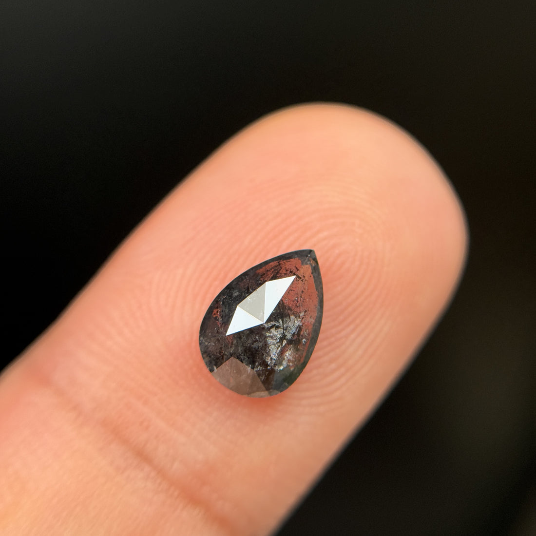 1.26 Ct Pear Rose Cut Grey Natural Salt and Pepper Diamond