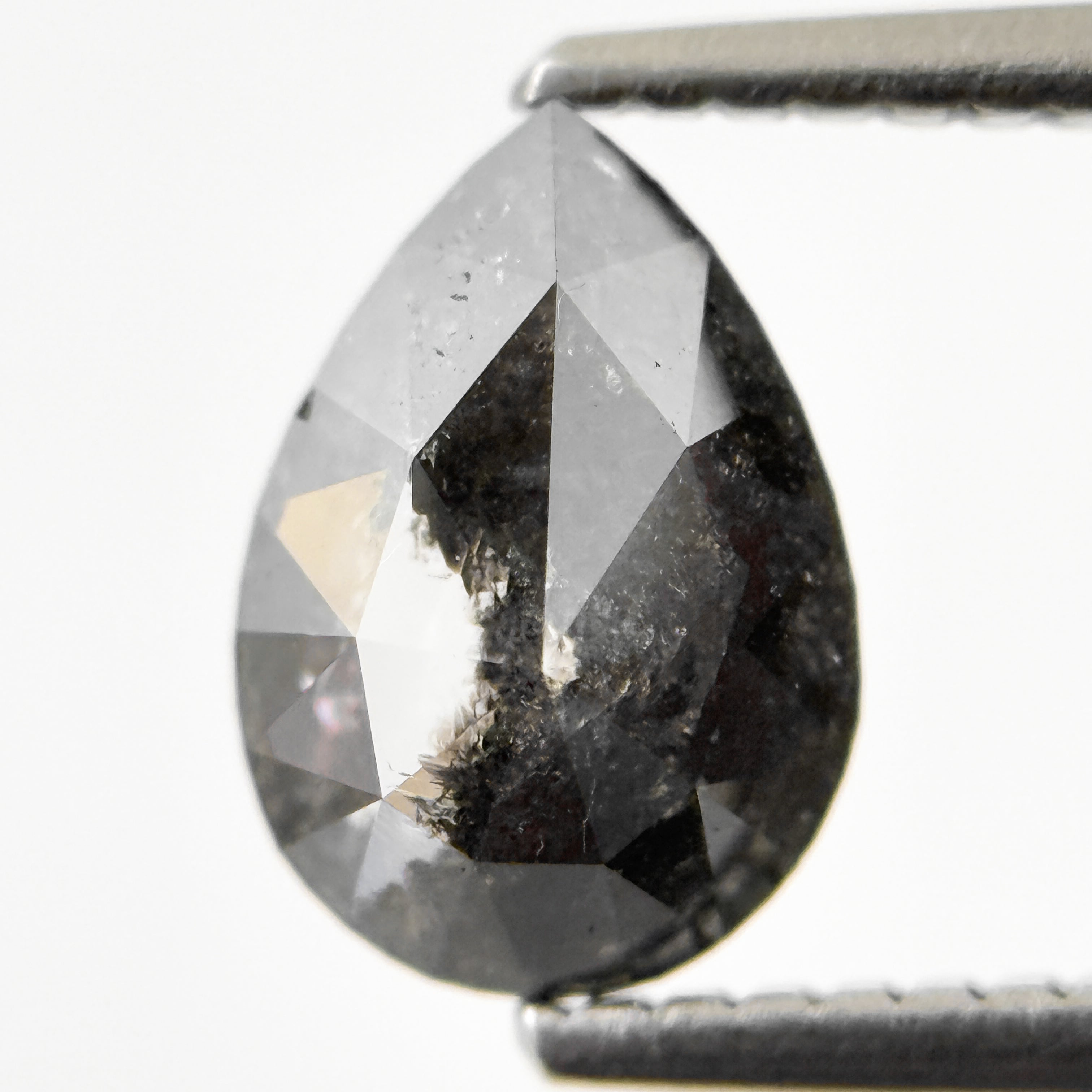 1.26 Ct Pear Rose Cut Grey Natural Salt and Pepper Diamond