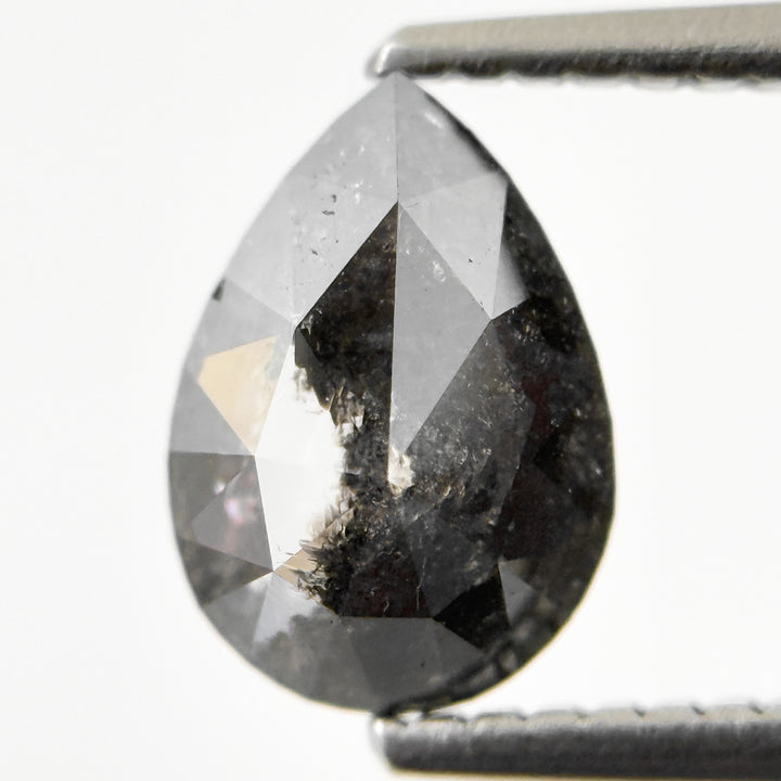 1.26 Ct Pear Rose Cut Grey Natural Salt and Pepper Diamond