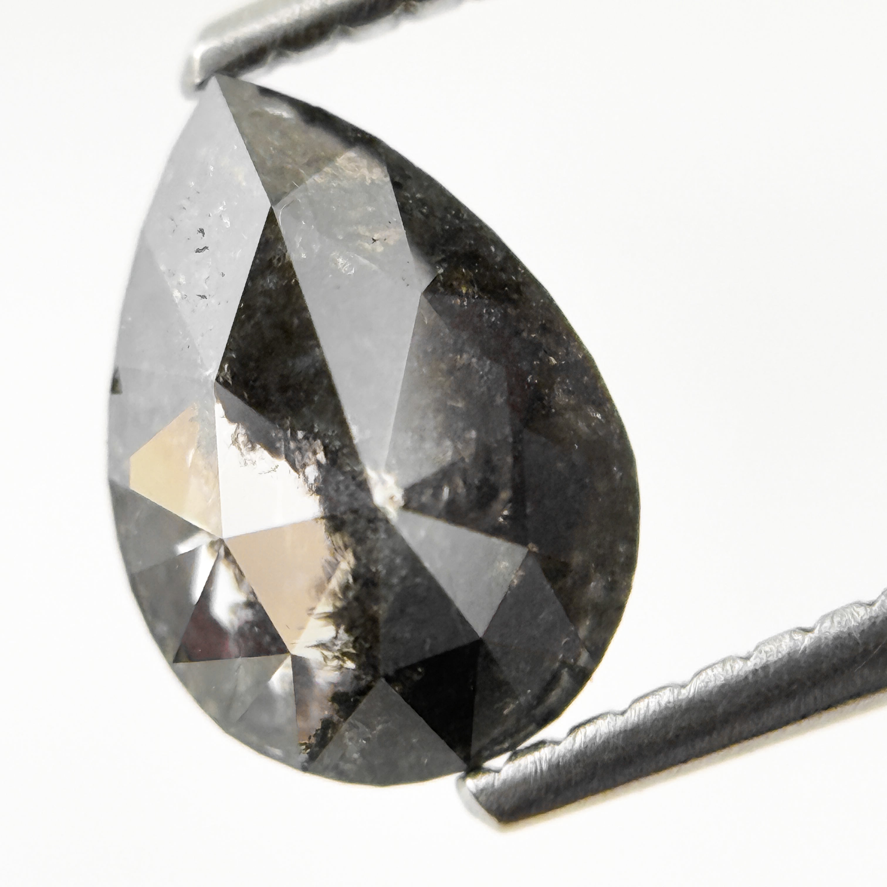 1.26 Ct Pear Rose Cut Grey Natural Salt and Pepper Diamond
