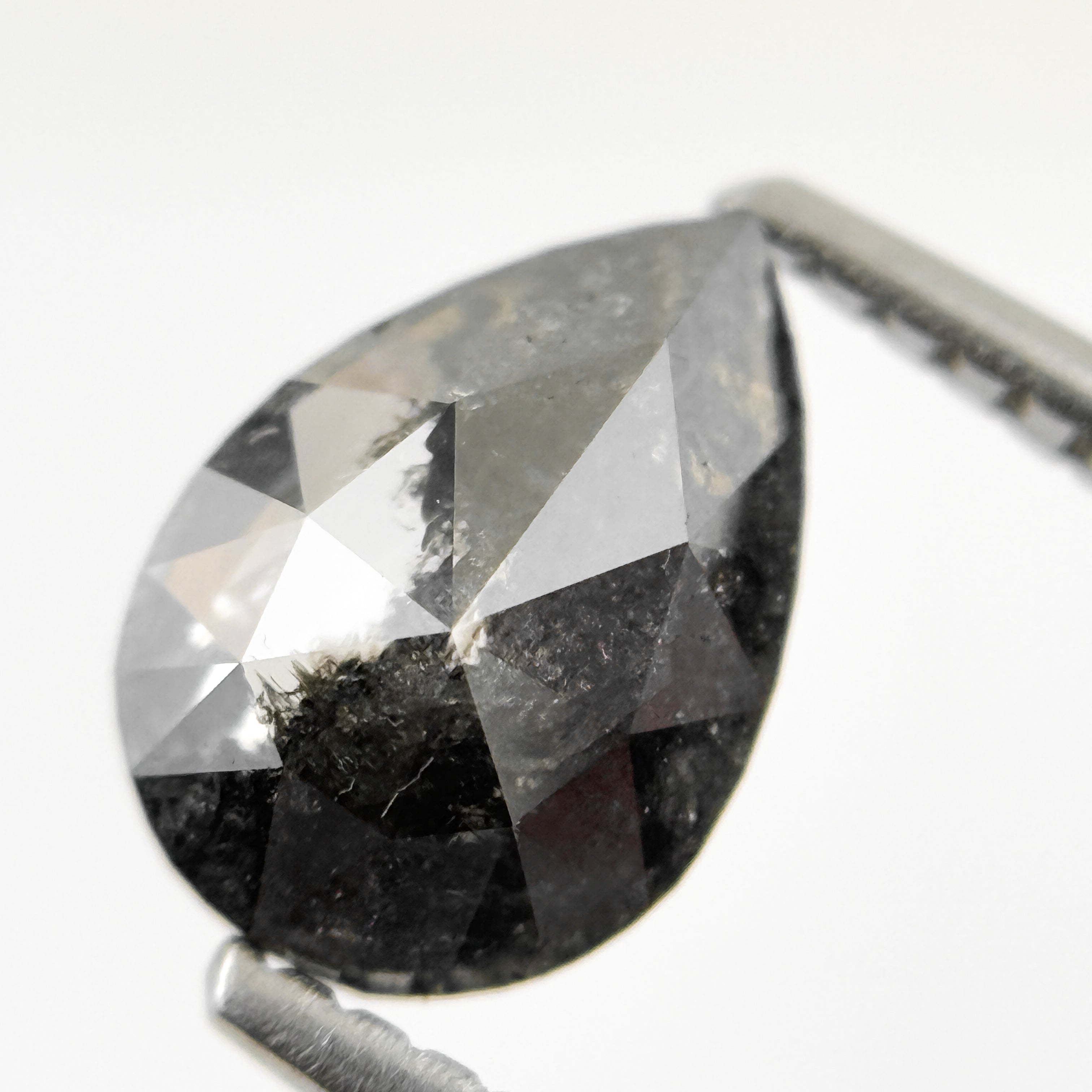 1.26 Ct Pear Rose Cut Grey Natural Salt and Pepper Diamond