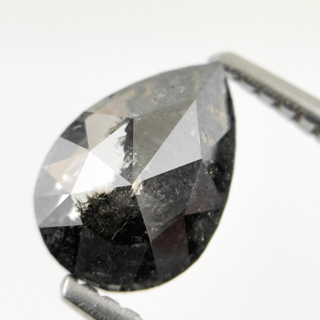 1.26 Ct Pear Rose Cut Grey Natural Salt and Pepper Diamond