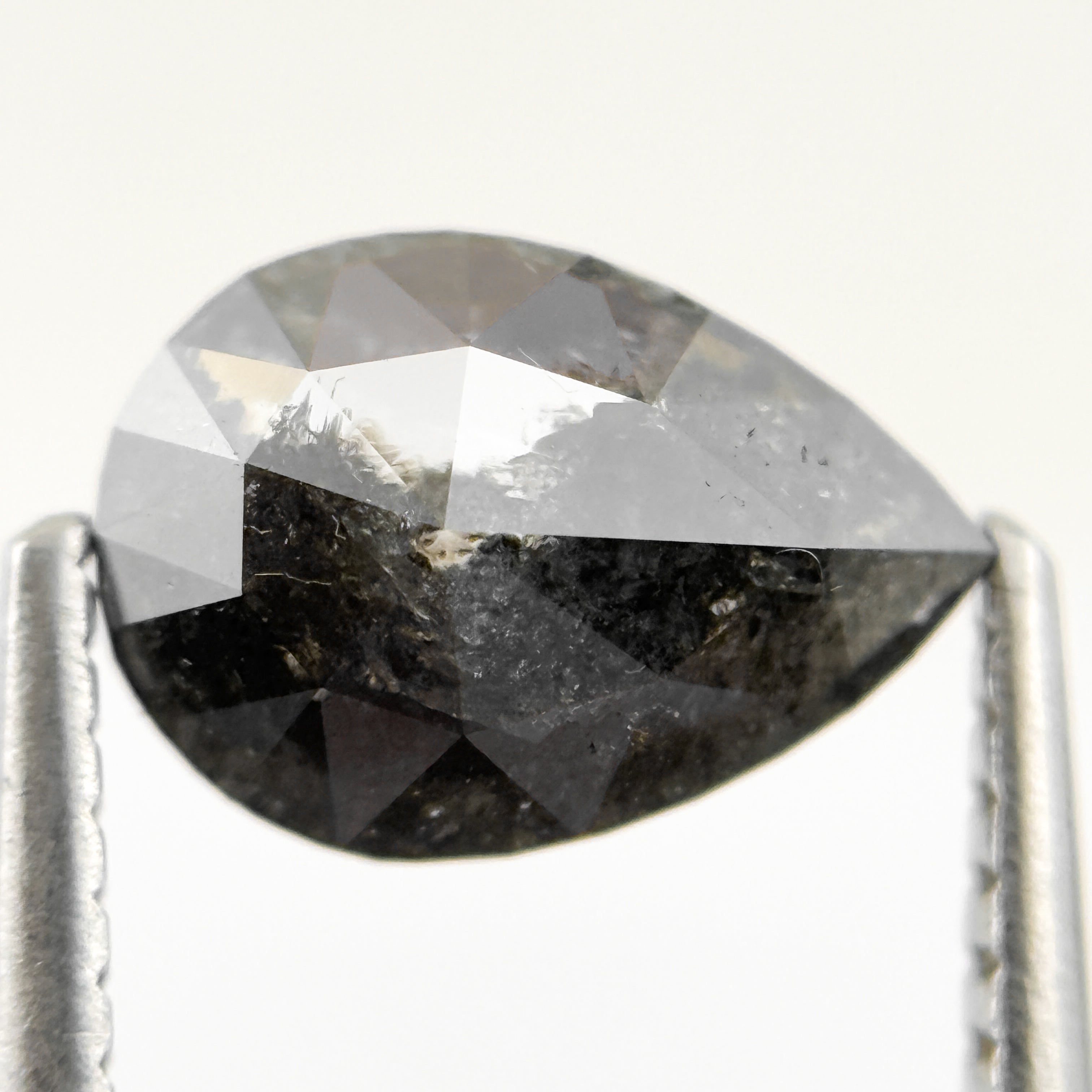 1.26 Ct Pear Rose Cut Grey Natural Salt and Pepper Diamond