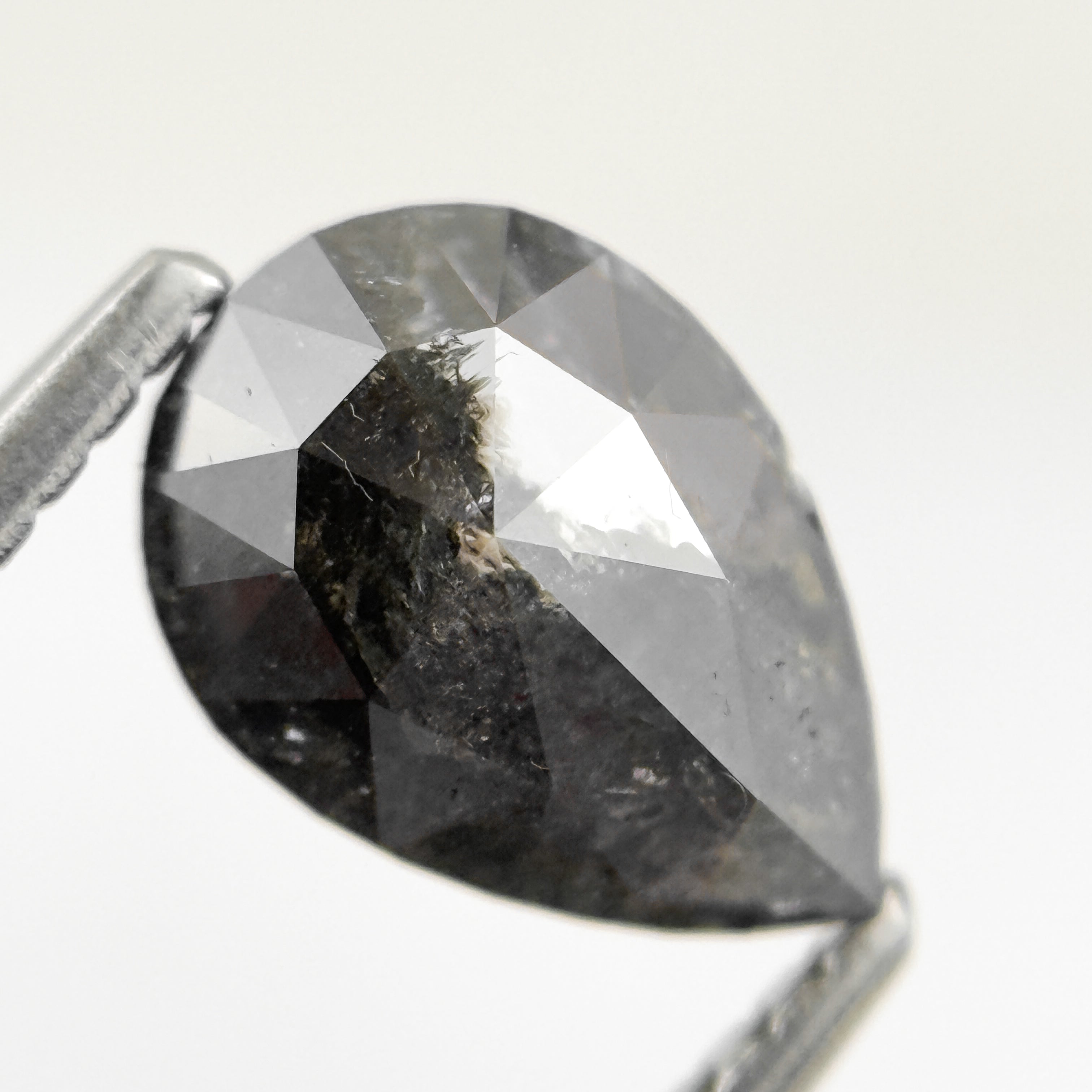 1.26 Ct Pear Rose Cut Grey Natural Salt and Pepper Diamond