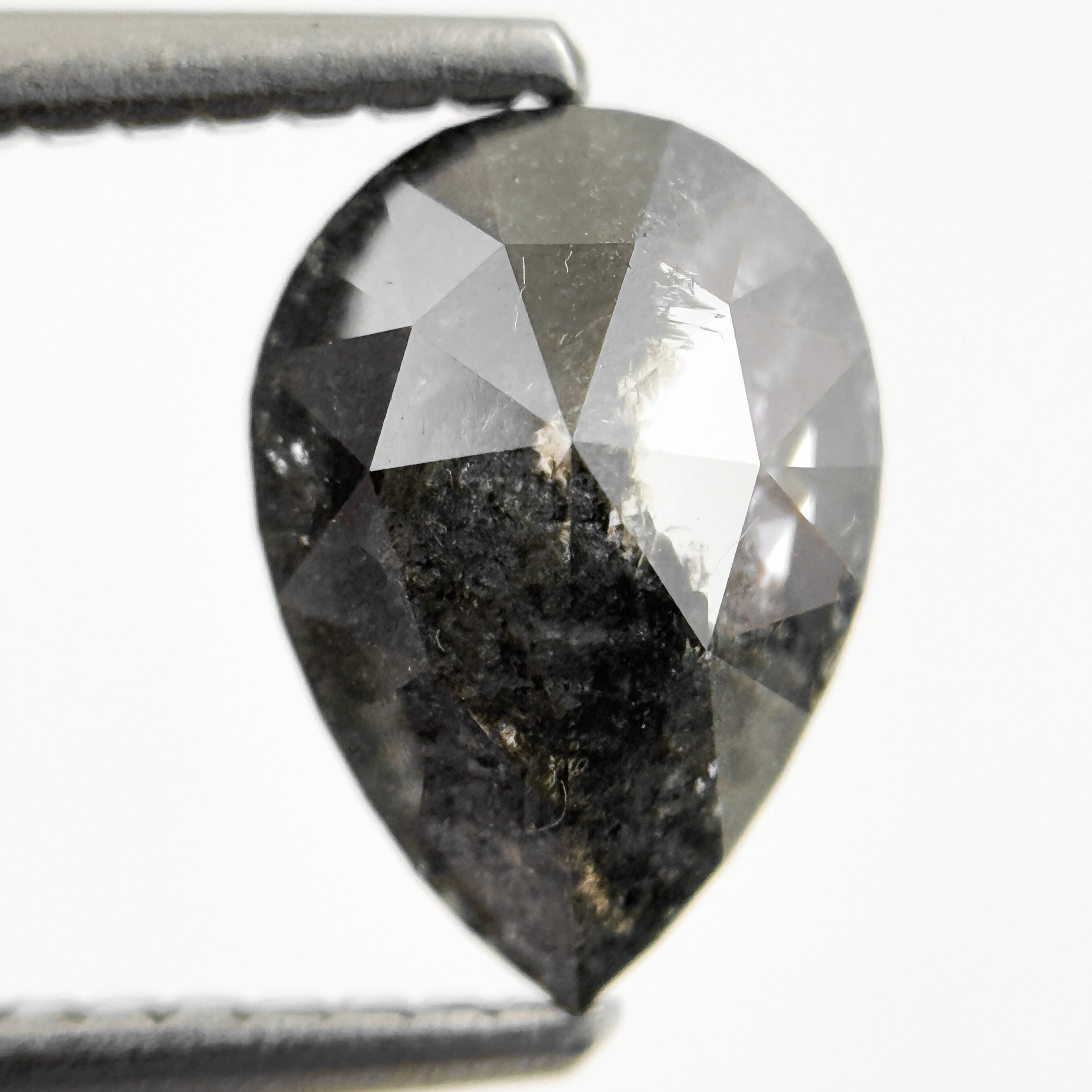 1.26 Ct Pear Rose Cut Grey Natural Salt and Pepper Diamond