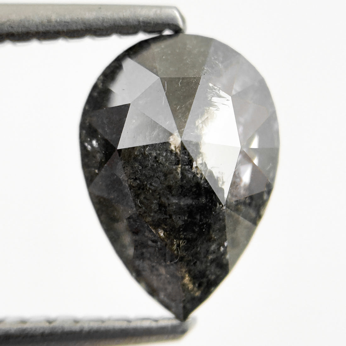 1.26 Ct Pear Rose Cut Grey Natural Salt and Pepper Diamond
