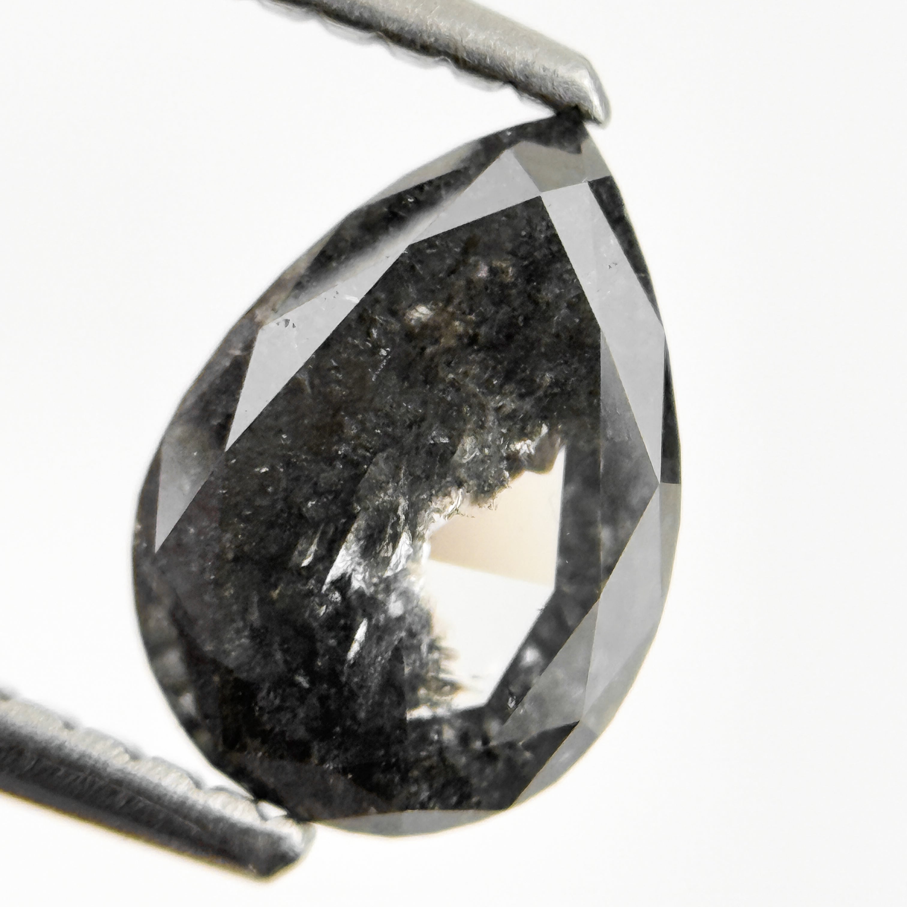 1.26 Ct Pear Rose Cut Grey Natural Salt and Pepper Diamond