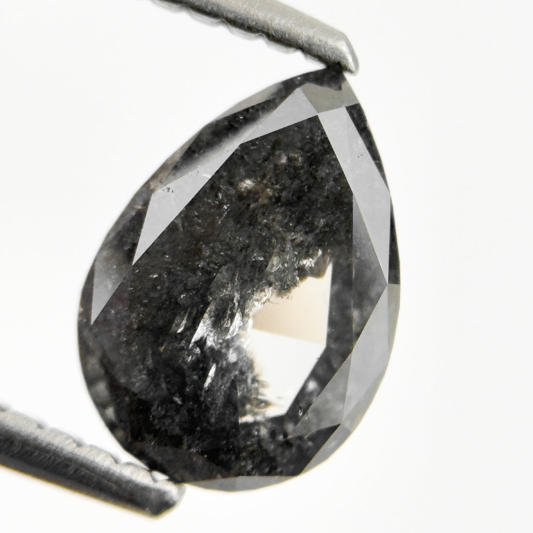 1.26 Ct Pear Rose Cut Grey Natural Salt and Pepper Diamond