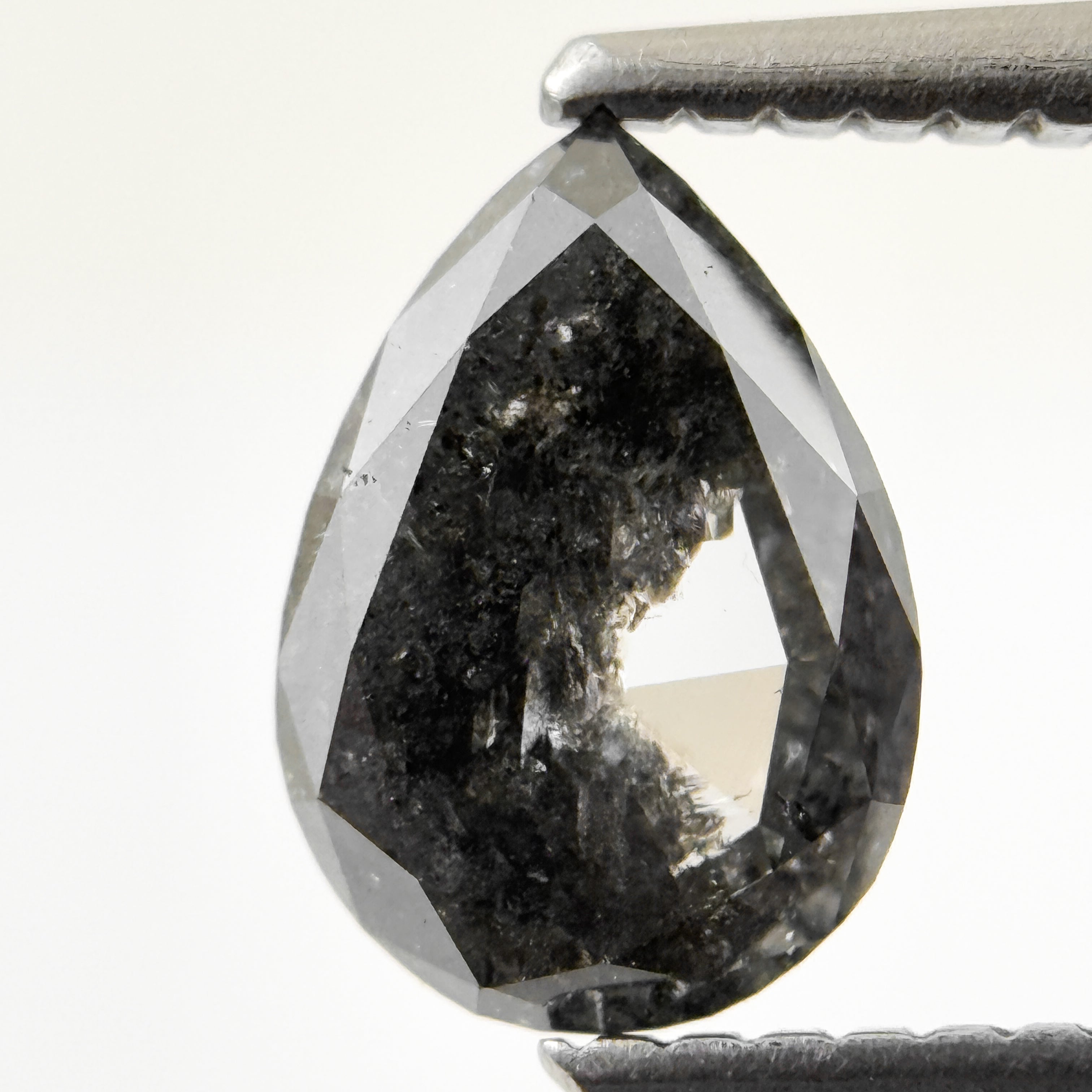 1.26 Ct Pear Rose Cut Grey Natural Salt and Pepper Diamond
