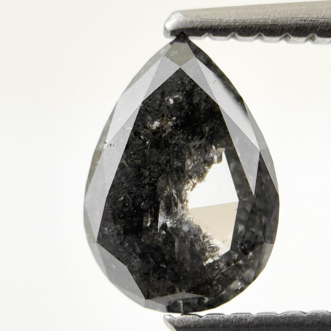 1.26 Ct Pear Rose Cut Grey Natural Salt and Pepper Diamond