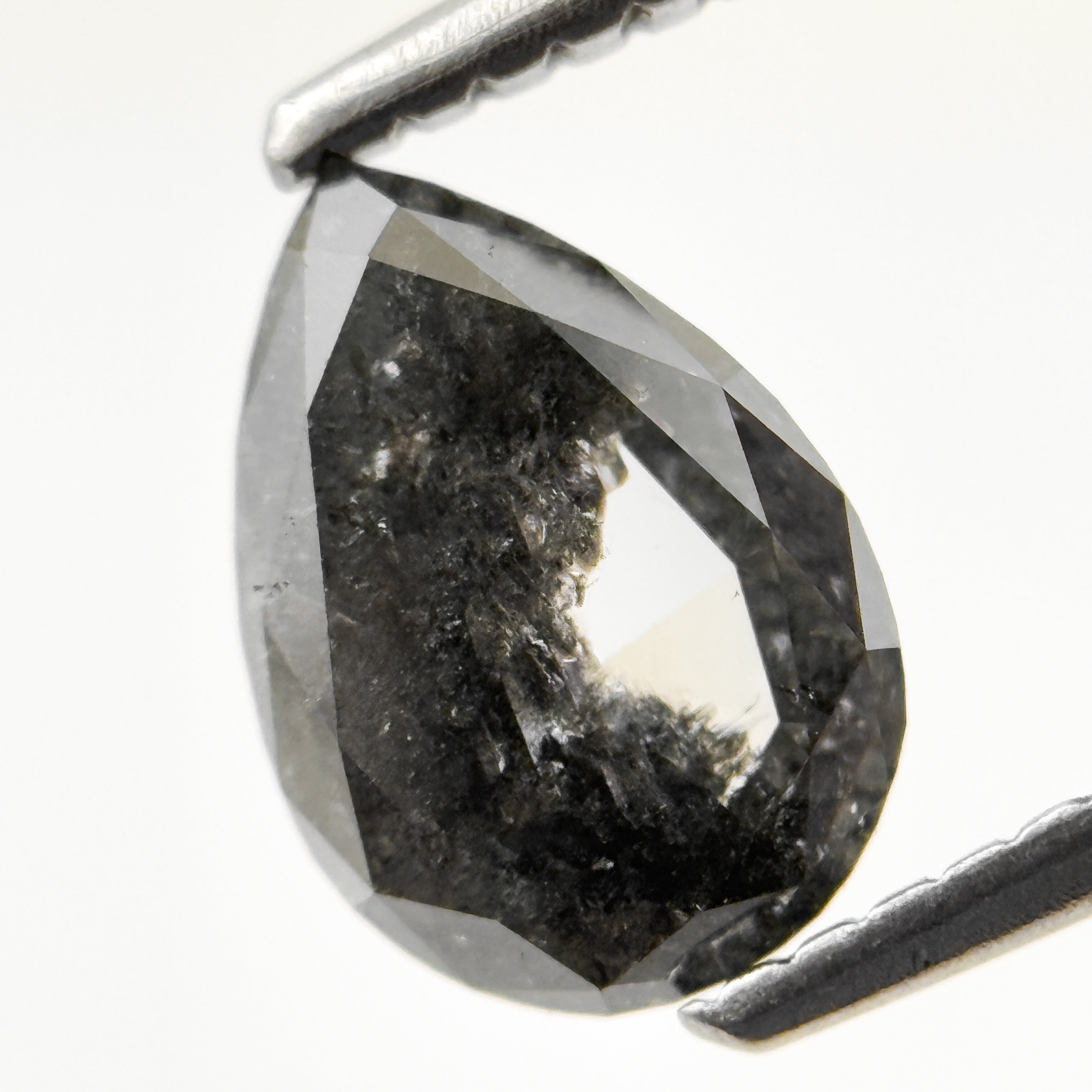 1.26 Ct Pear Rose Cut Grey Natural Salt and Pepper Diamond