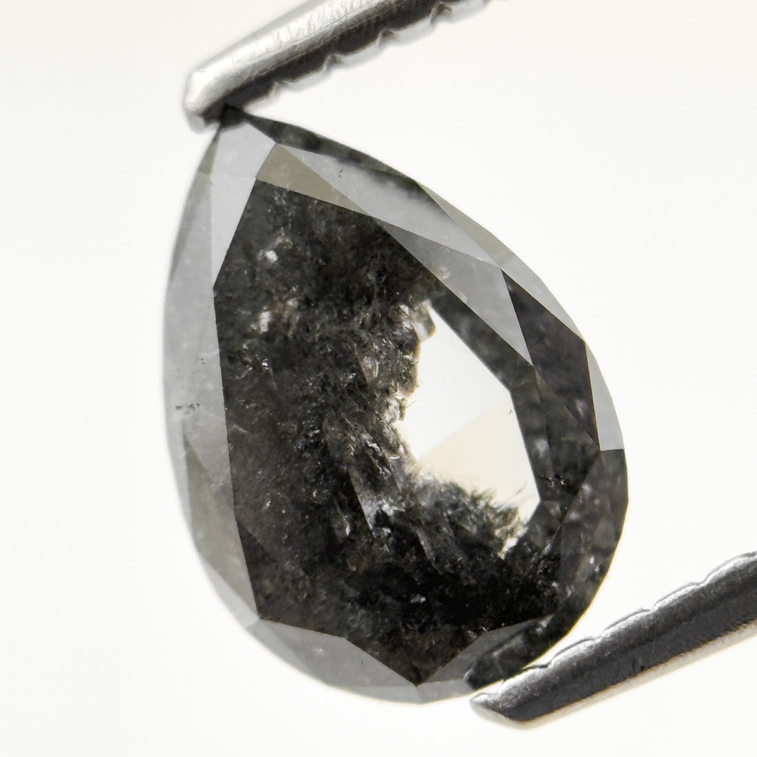 1.26 Ct Pear Rose Cut Grey Natural Salt and Pepper Diamond
