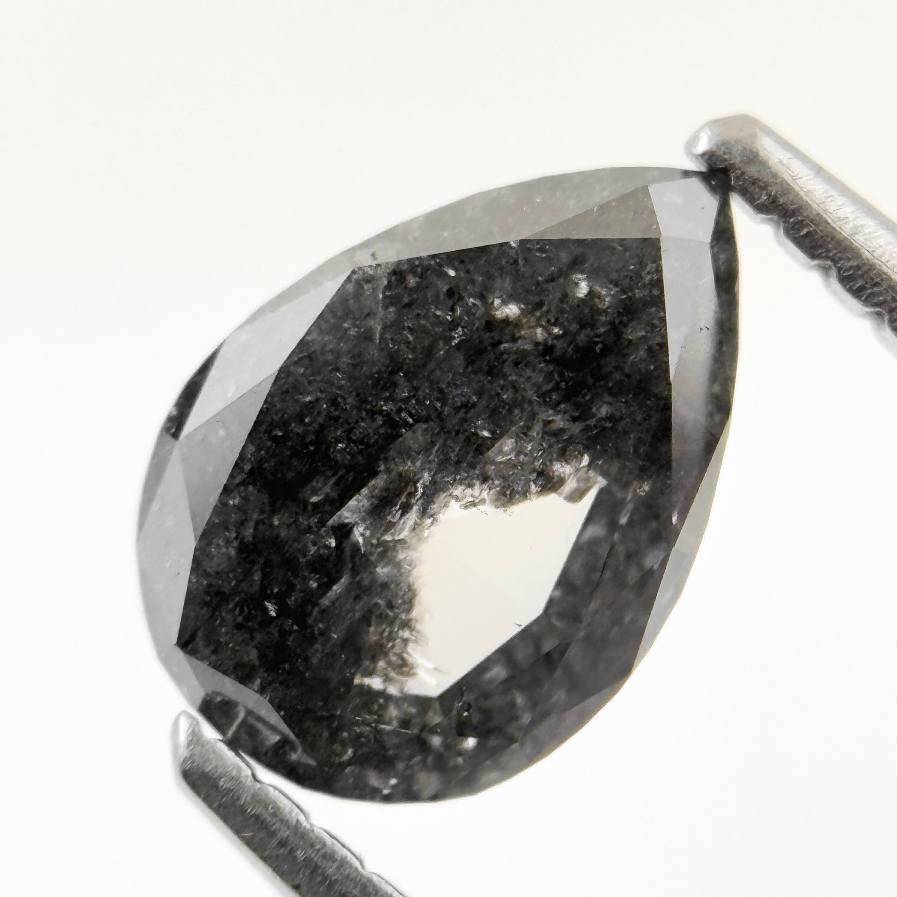 1.26 Ct Pear Rose Cut Grey Natural Salt and Pepper Diamond