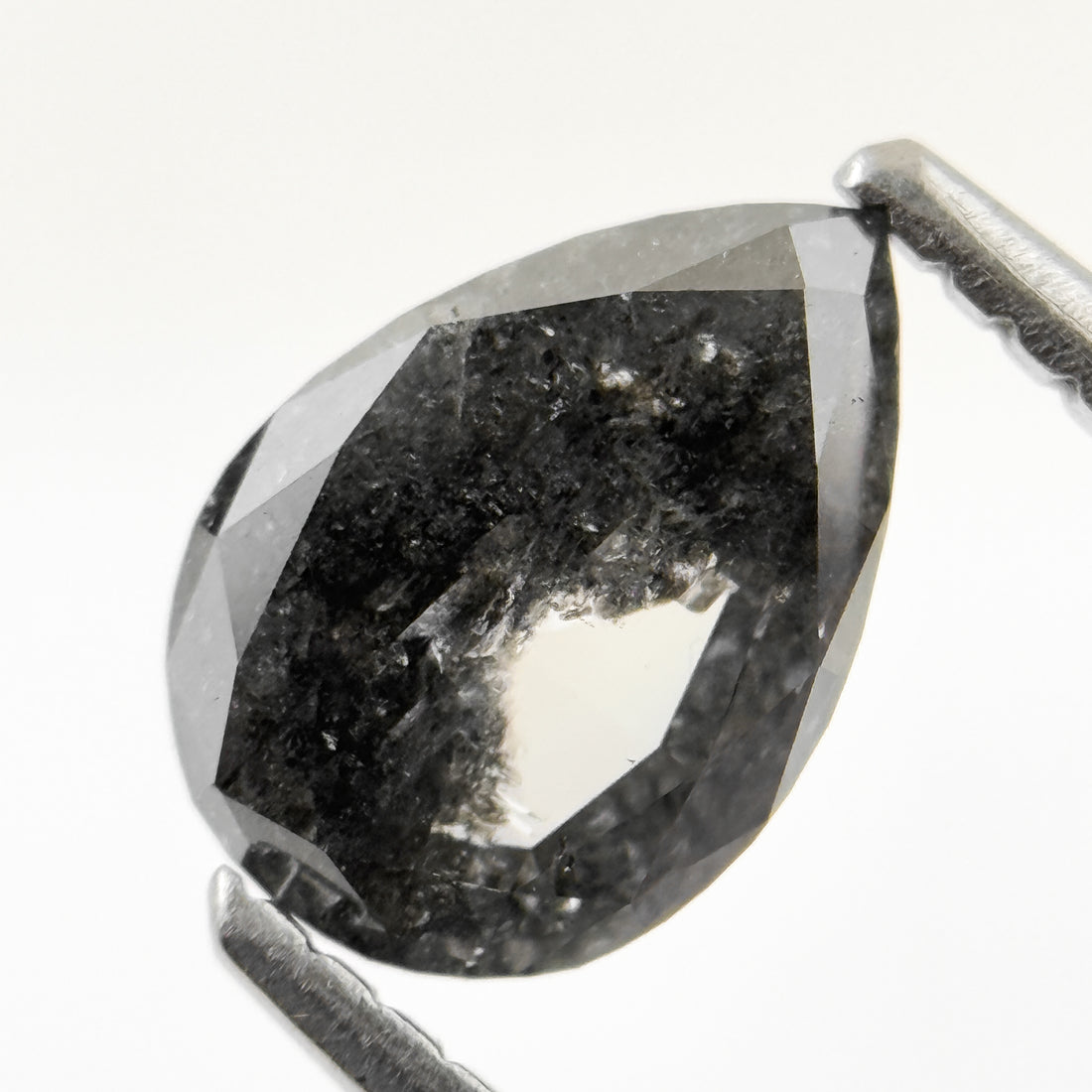 1.26 Ct Pear Rose Cut Grey Natural Salt and Pepper Diamond