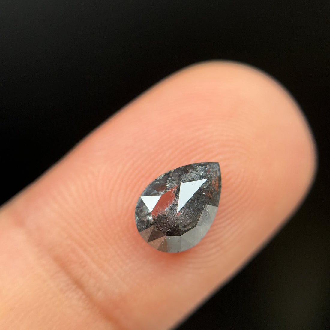 1.26 Ct Pear Rose Cut Grey Natural Salt and Pepper Diamond