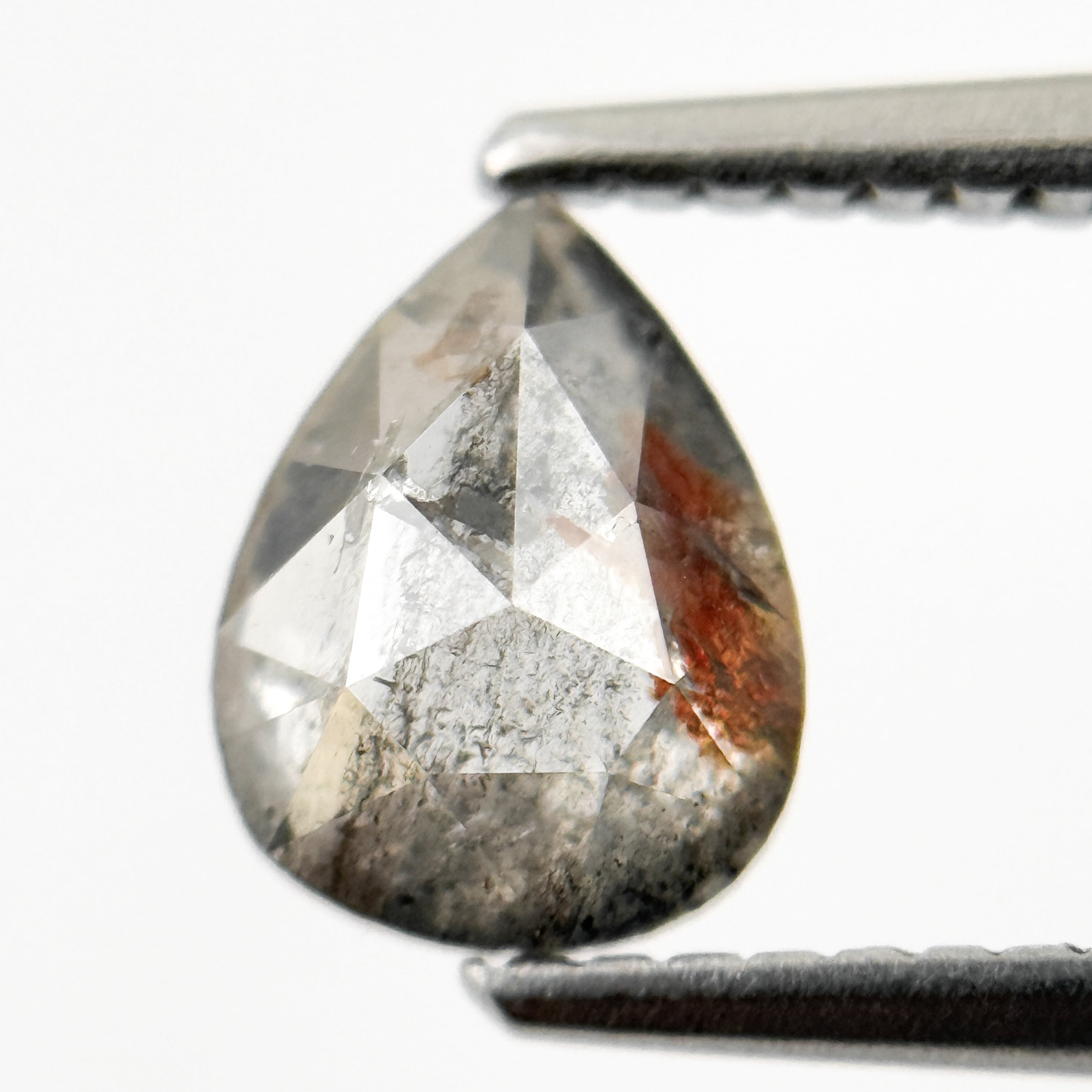 1.20 Ct Pear Rose Cut Grey Natural Salt and Pepper Diamond