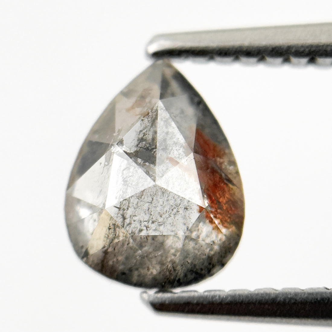 1.20 Ct Pear Rose Cut Grey Natural Salt and Pepper Diamond
