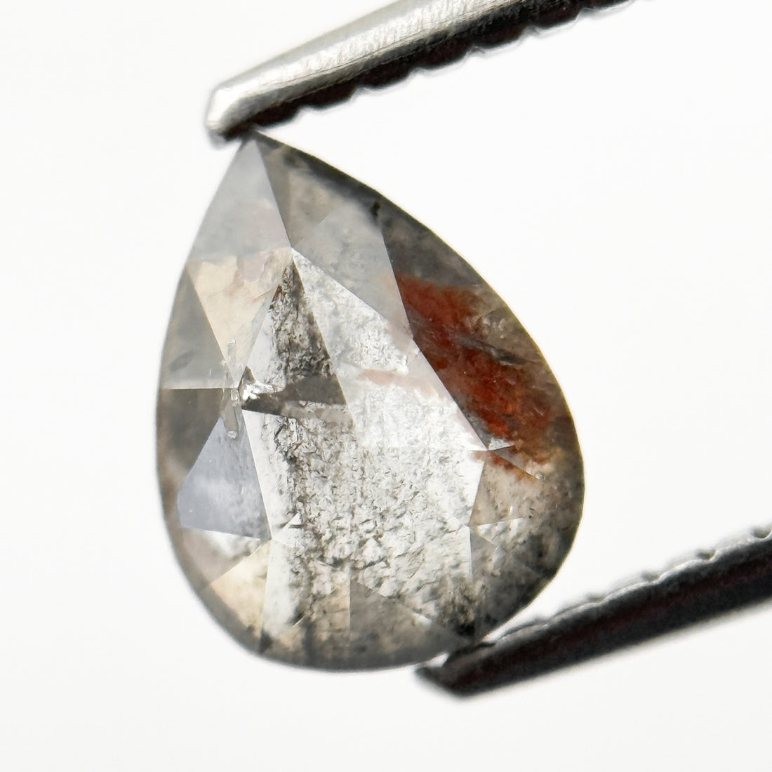 1.20 Ct Pear Rose Cut Grey Natural Salt and Pepper Diamond