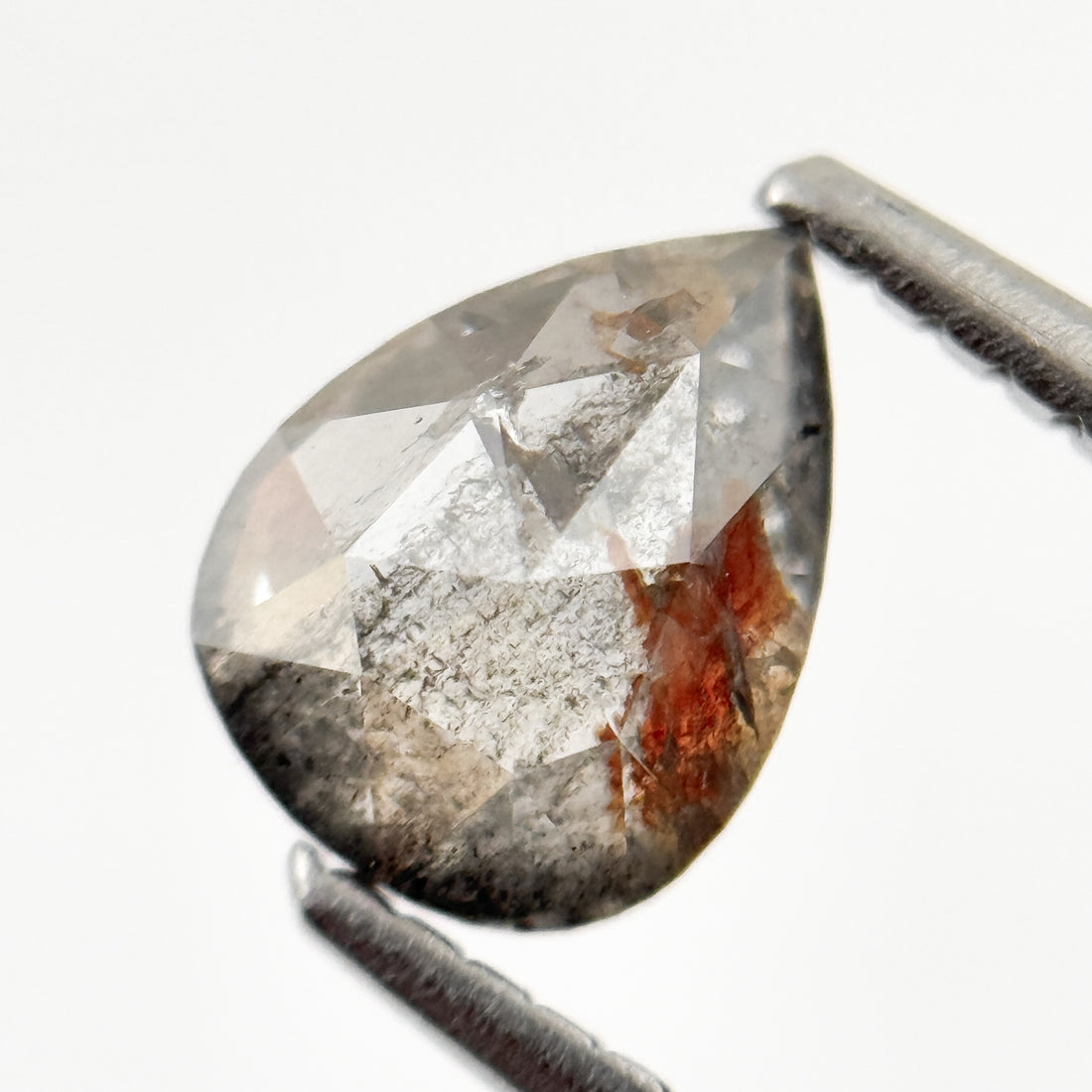 1.20 Ct Pear Rose Cut Grey Natural Salt and Pepper Diamond