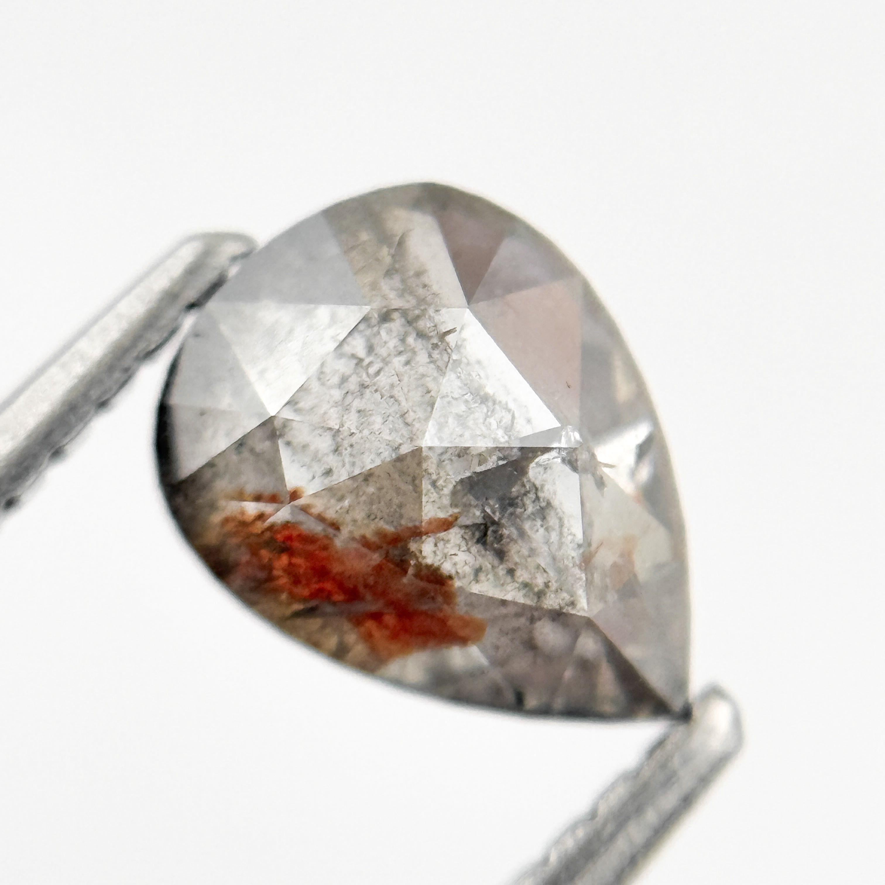 1.20 Ct Pear Rose Cut Grey Natural Salt and Pepper Diamond