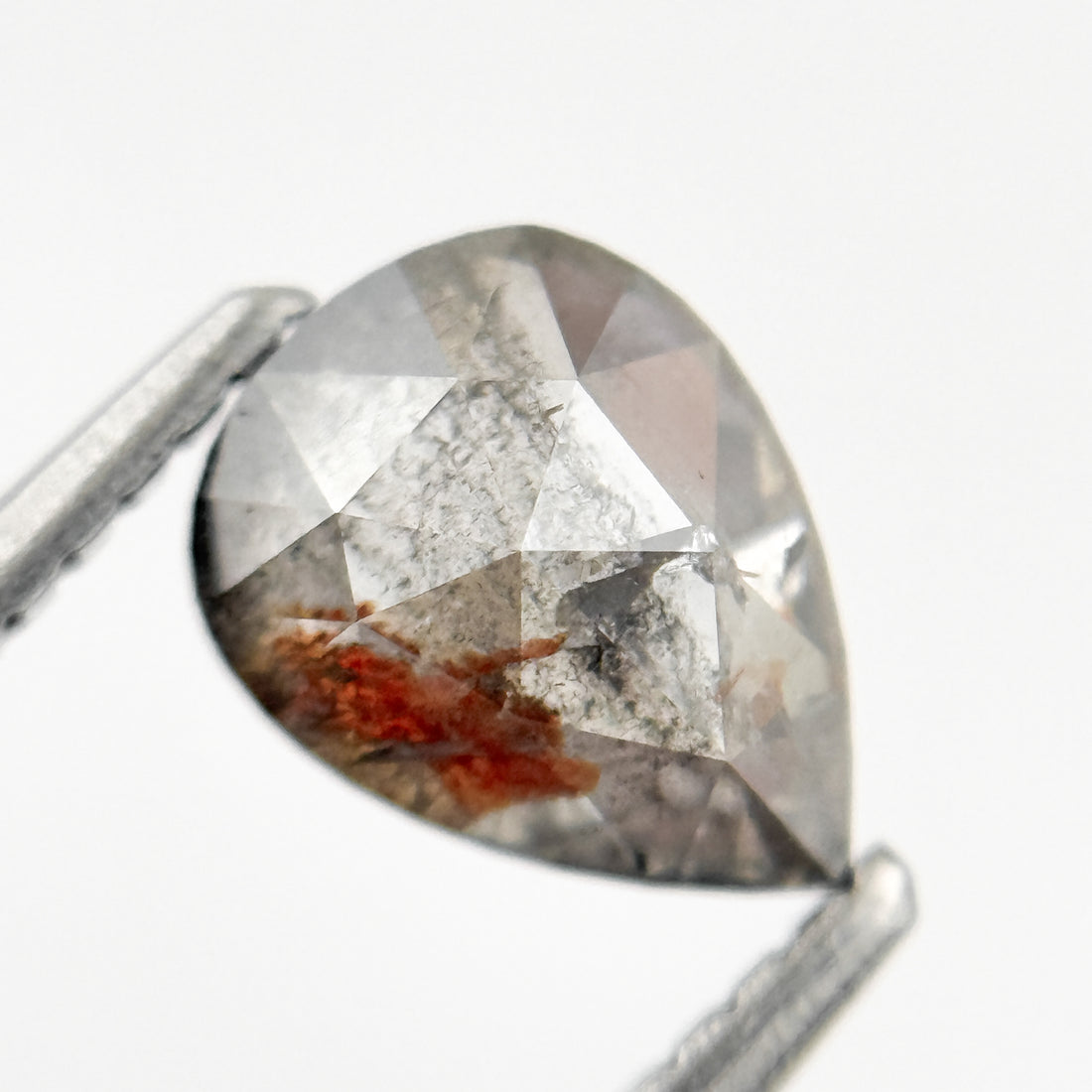 1.20 Ct Pear Rose Cut Grey Natural Salt and Pepper Diamond
