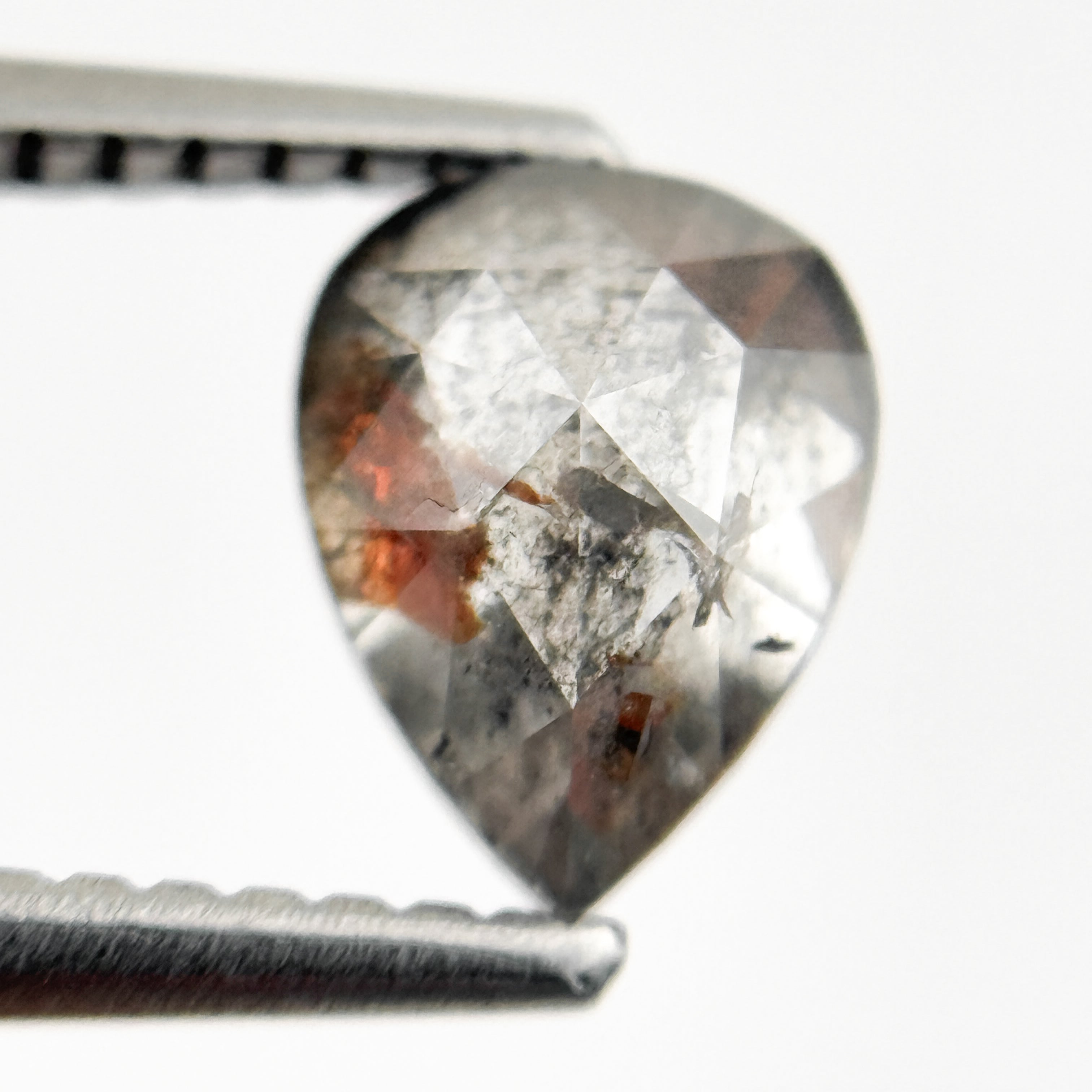 1.20 Ct Pear Rose Cut Grey Natural Salt and Pepper Diamond