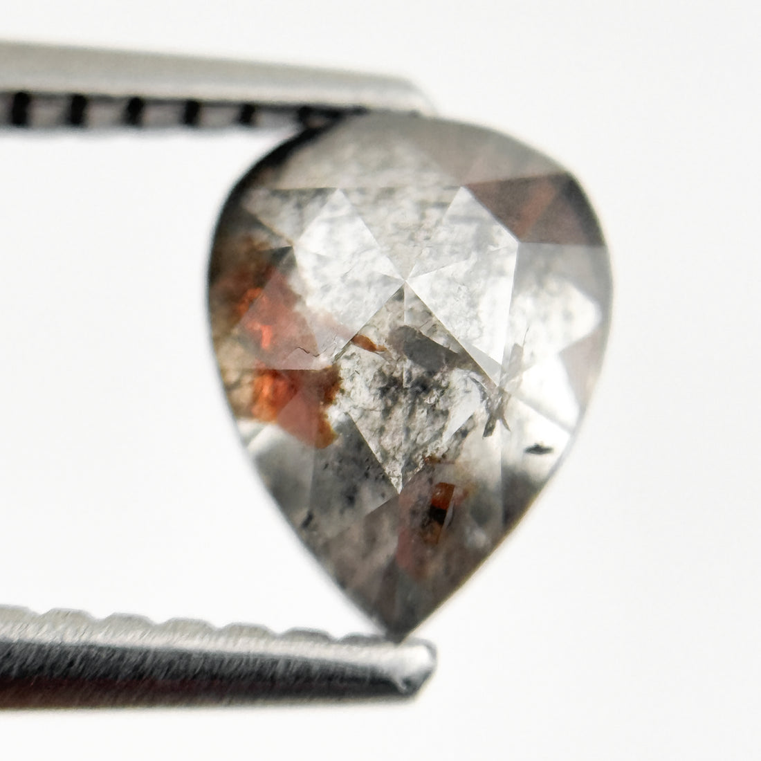 1.20 Ct Pear Rose Cut Grey Natural Salt and Pepper Diamond