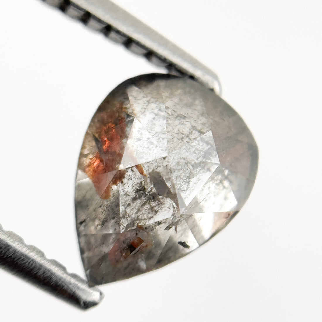 1.20 Ct Pear Rose Cut Grey Natural Salt and Pepper Diamond