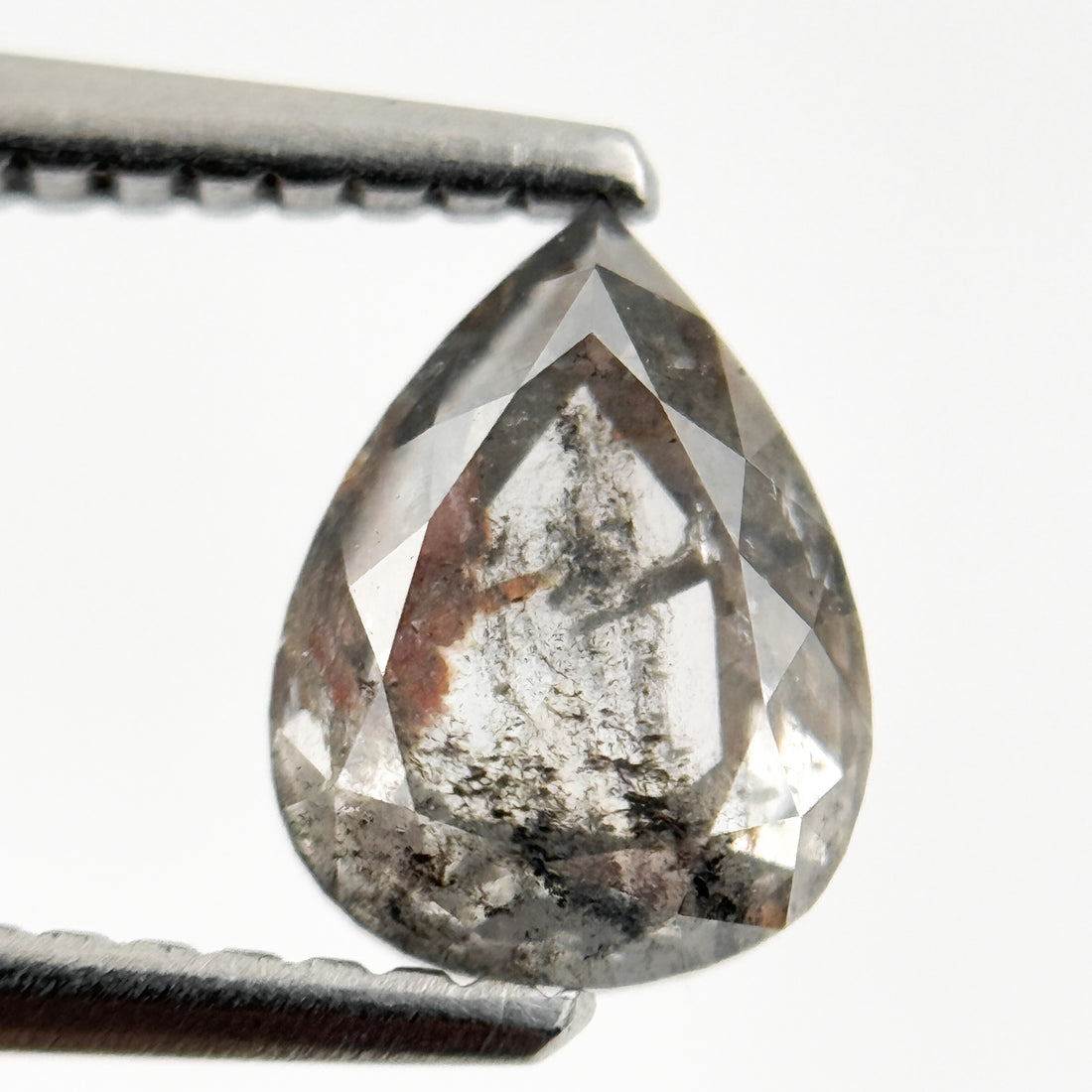 1.20 Ct Pear Rose Cut Grey Natural Salt and Pepper Diamond