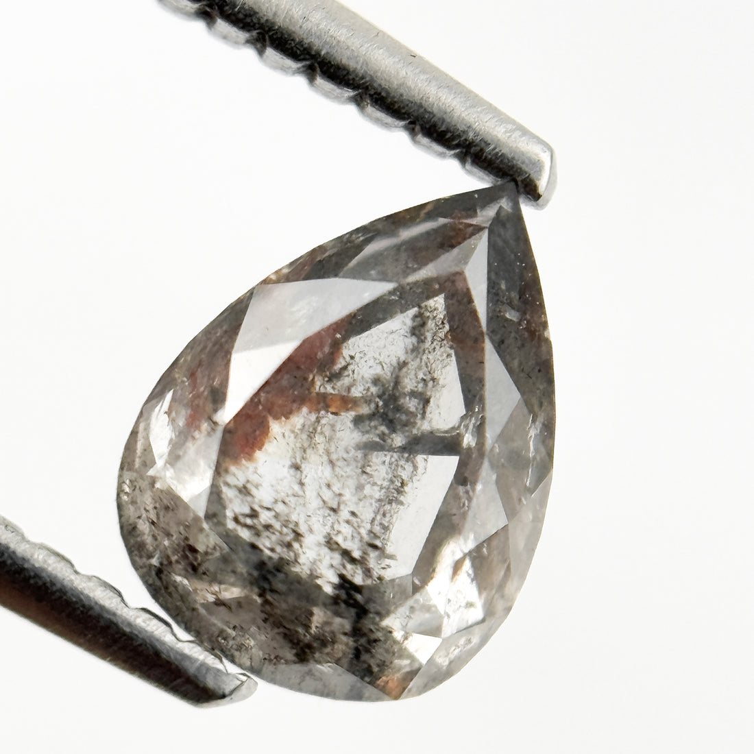 1.20 Ct Pear Rose Cut Grey Natural Salt and Pepper Diamond