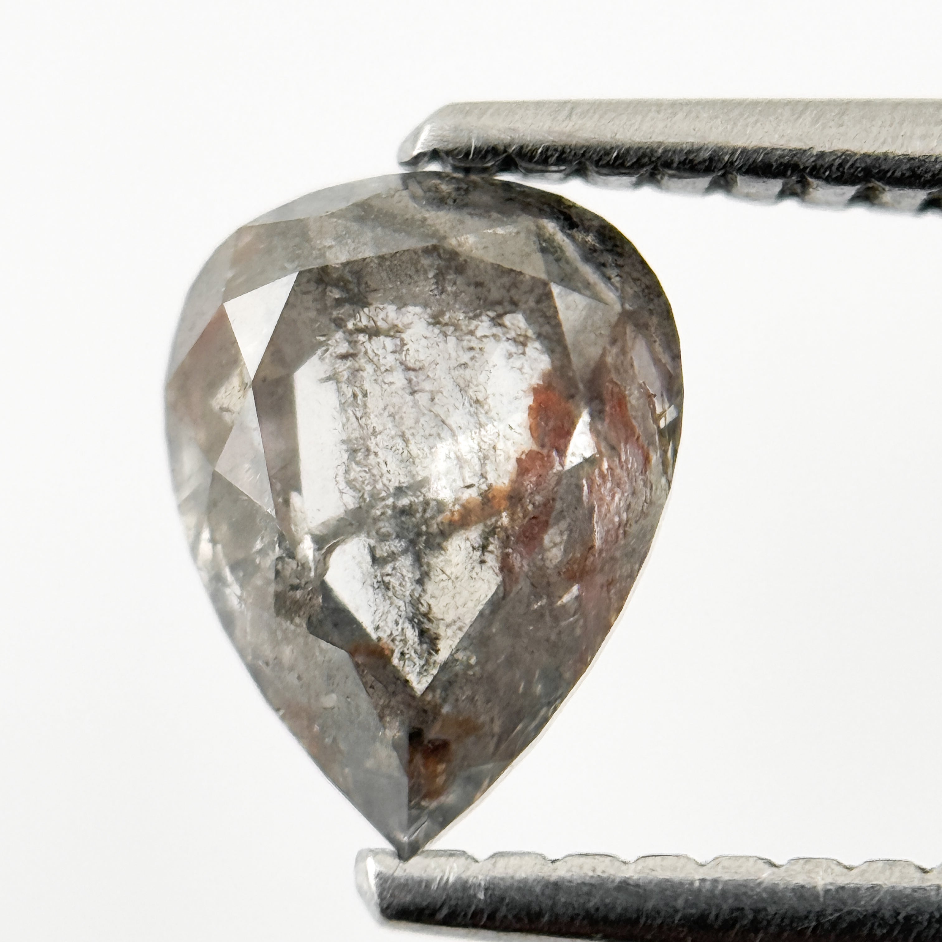 1.20 Ct Pear Rose Cut Grey Natural Salt and Pepper Diamond
