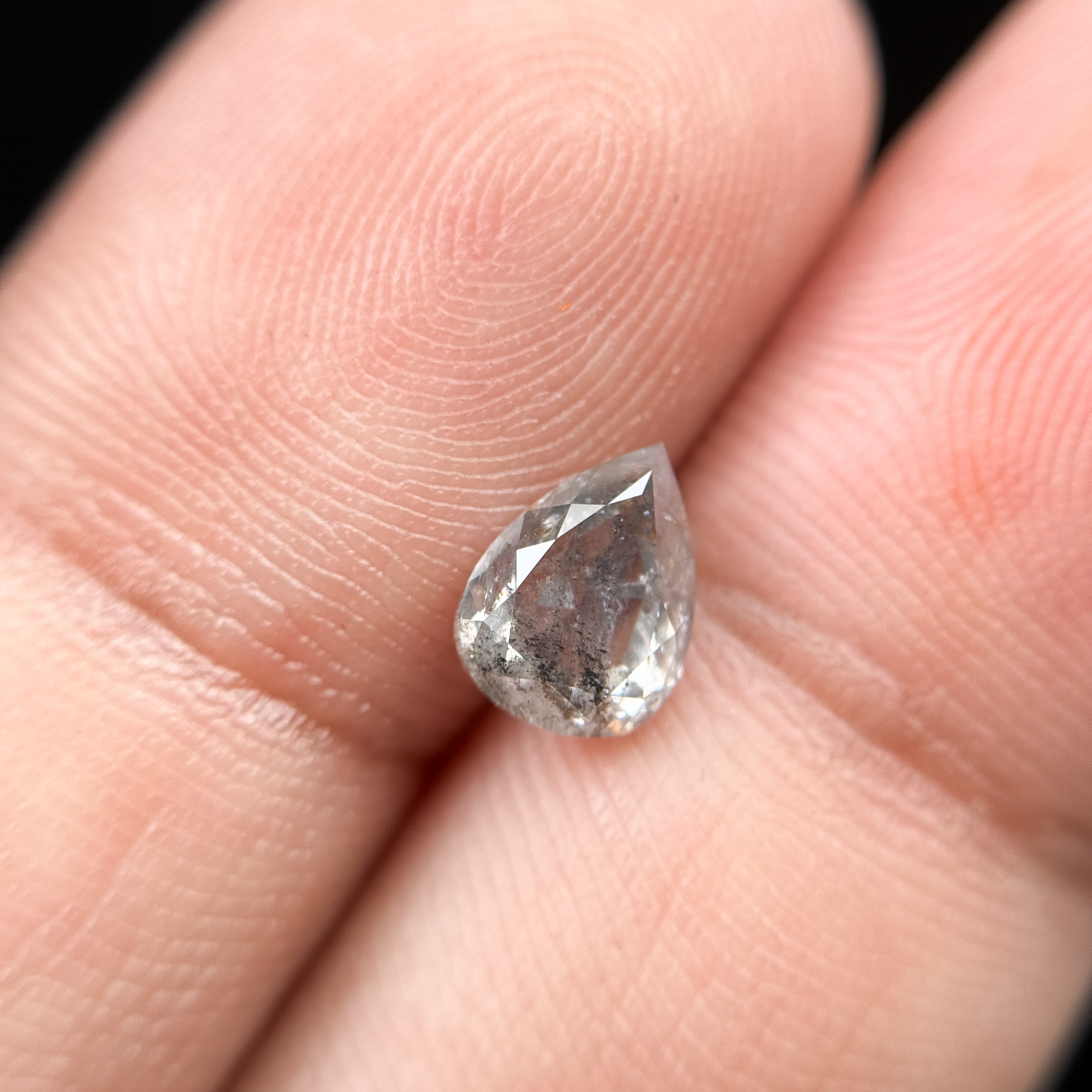 1.20 Ct Pear Rose Cut Grey Natural Salt and Pepper Diamond