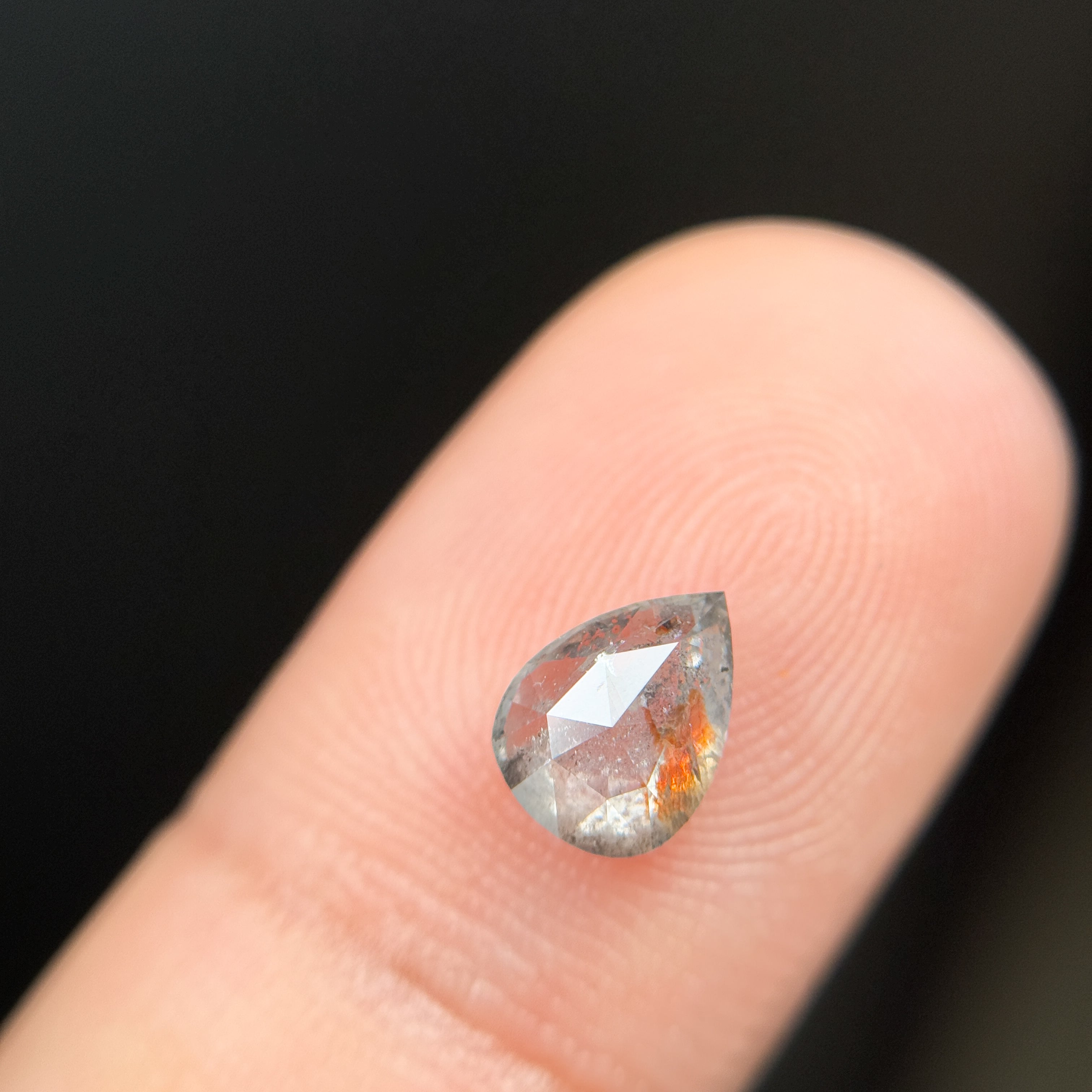 1.20 Ct Pear Rose Cut Grey Natural Salt and Pepper Diamond