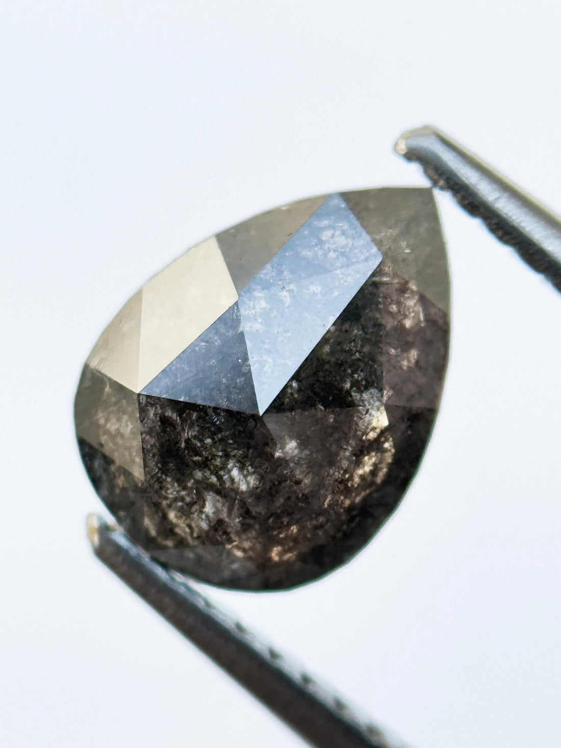1.37 Ct Pear Rose Cut Black Natural Salt and Pepper Diamond