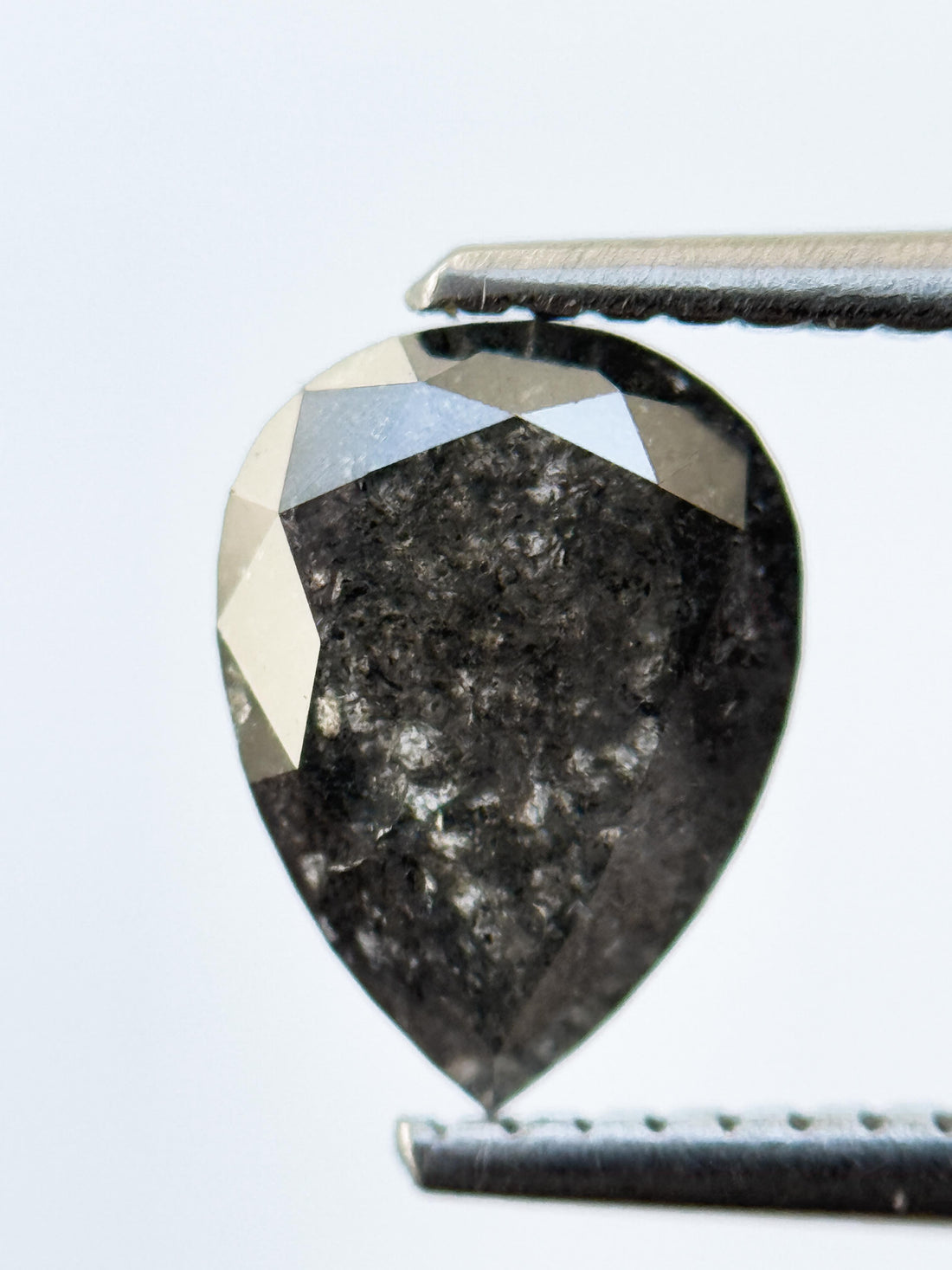 1.37 Ct Pear Rose Cut Black Natural Salt and Pepper Diamond